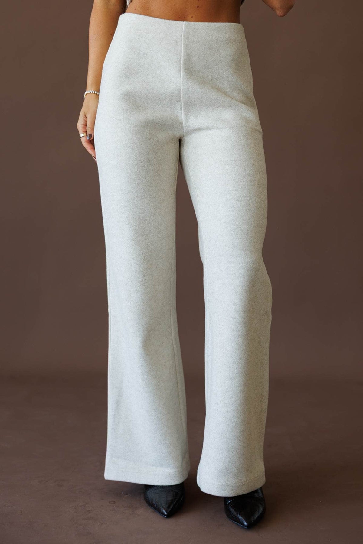 Knit wide leg pants, front view