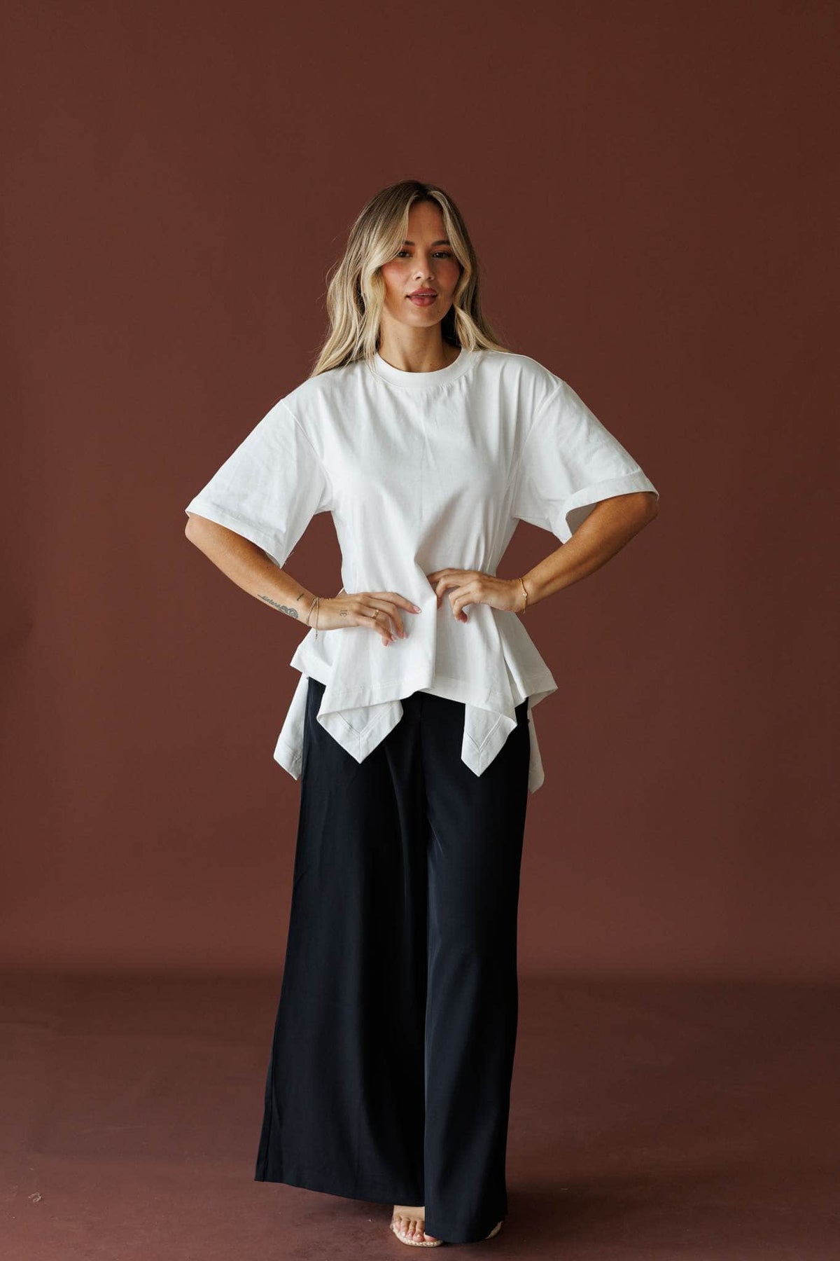 Off White Cotton Peplum Top