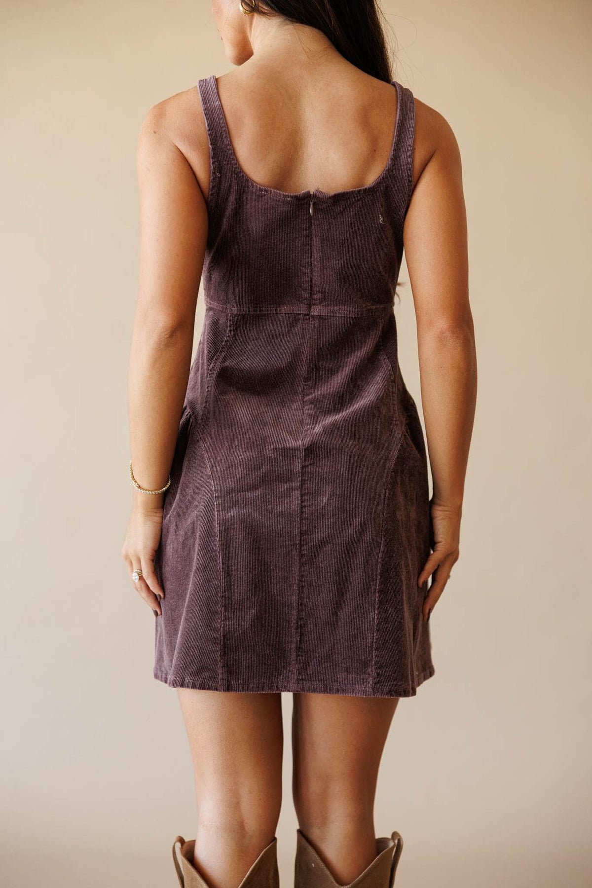 Washed plum corduroy mini dress