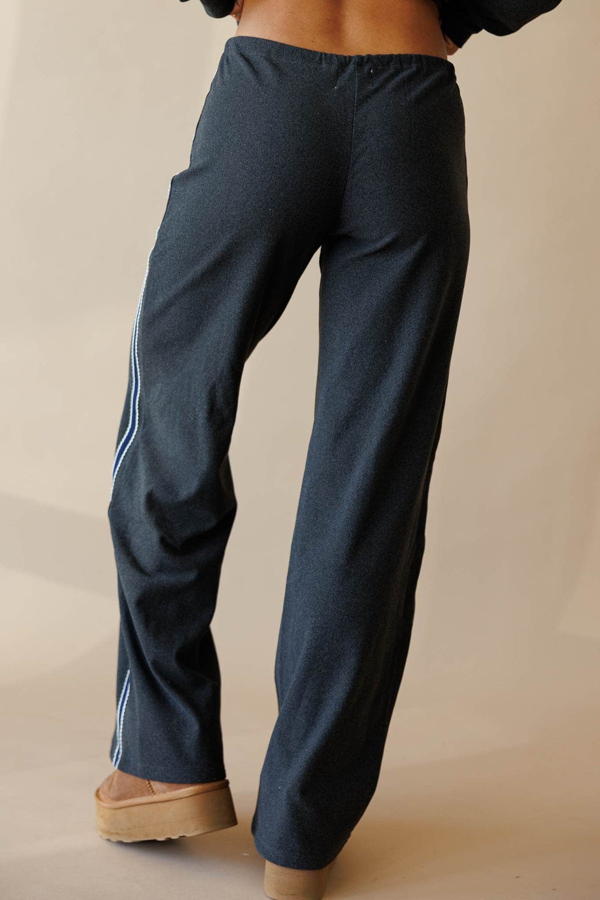 Charcoal track pant with side stripe