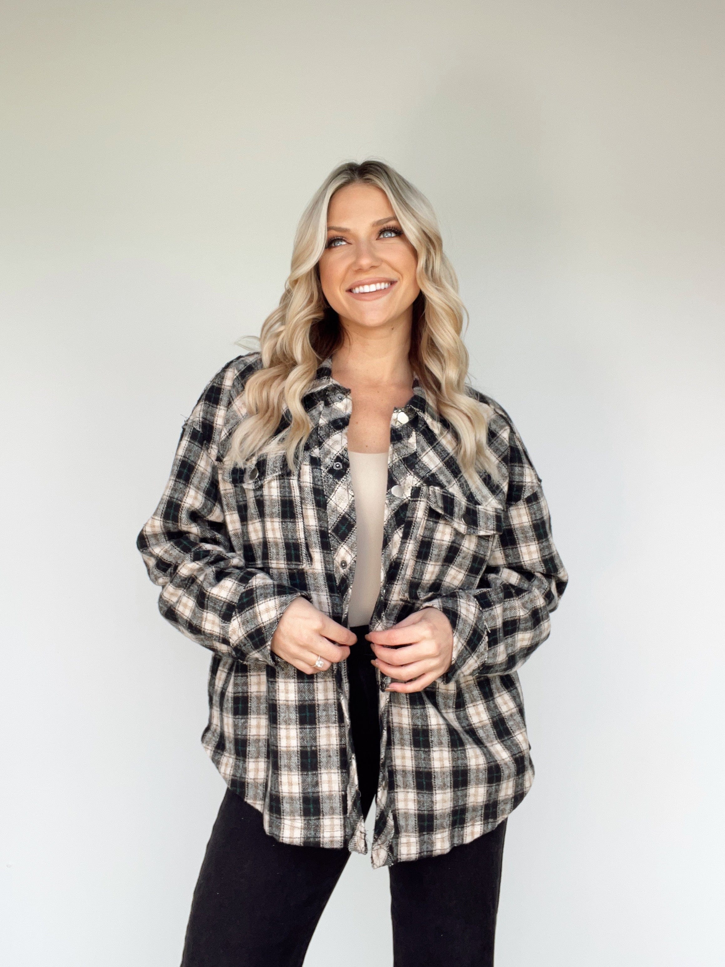 MJ6388G-2-LANE long sleeve plaid shacket LE LIS