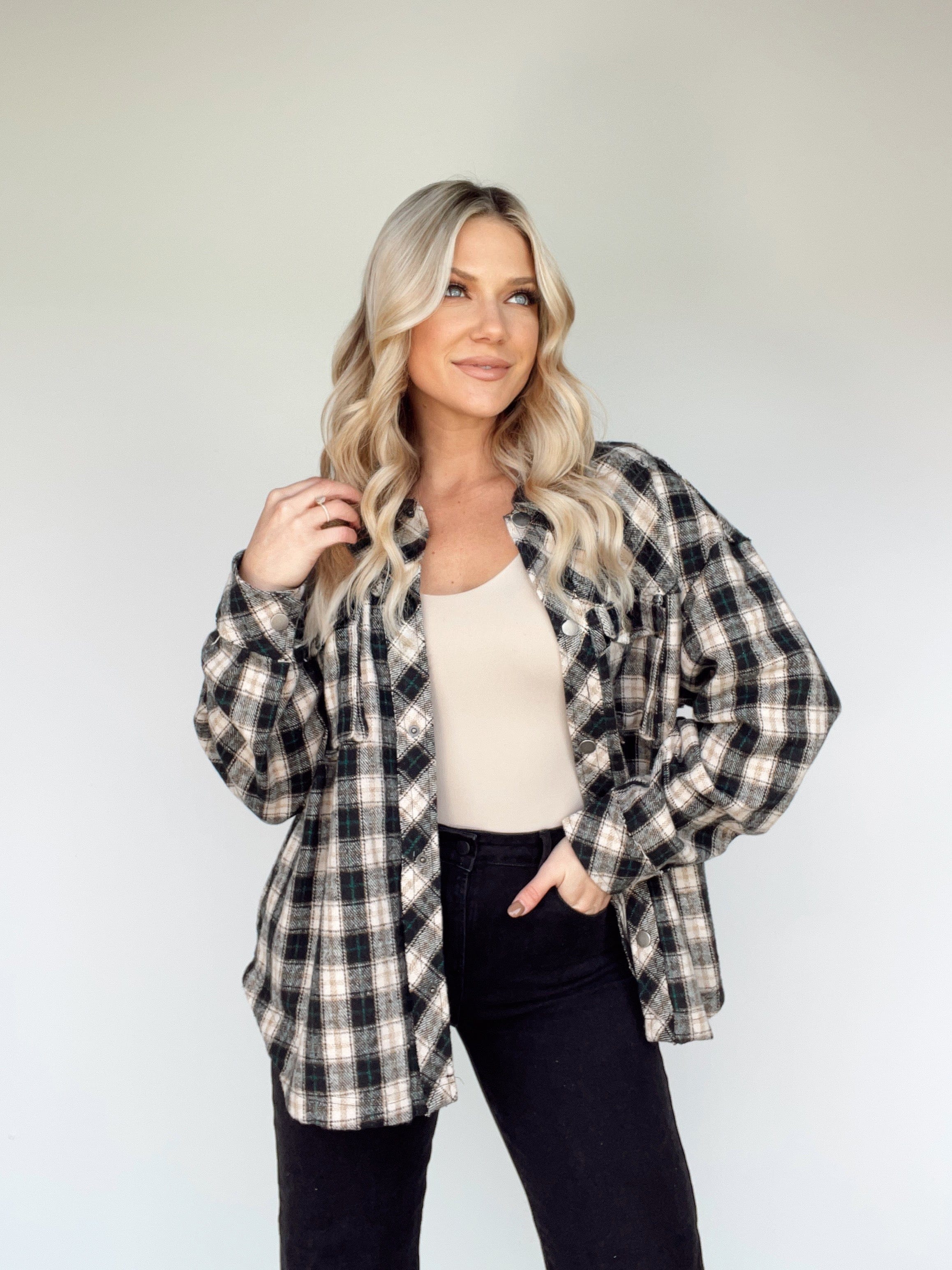 MJ6388G-2-LANE long sleeve plaid shacket LE LIS