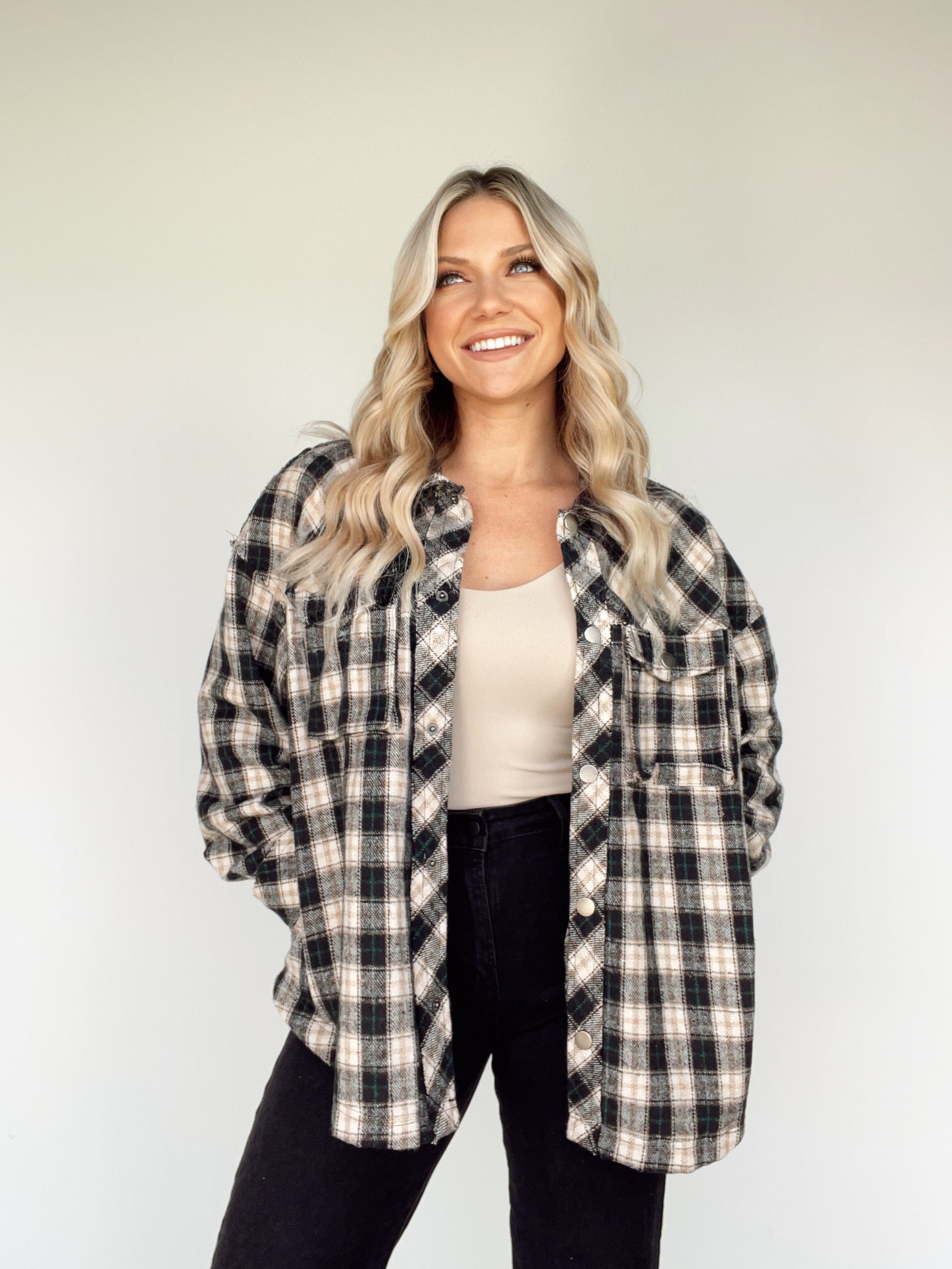 MJ6388G-2-LANE long sleeve plaid shacket LE LIS
