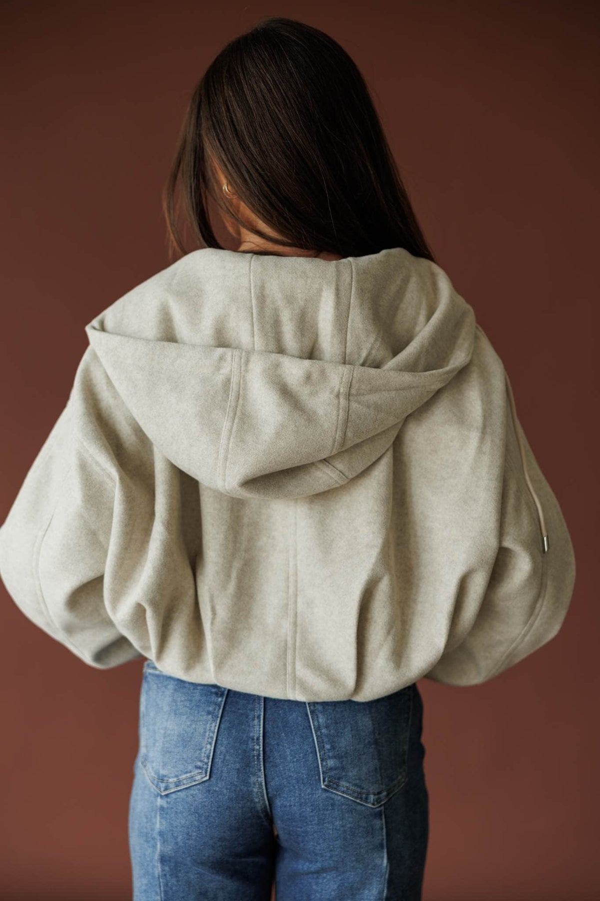 Light taupe cropped zip up hoodie