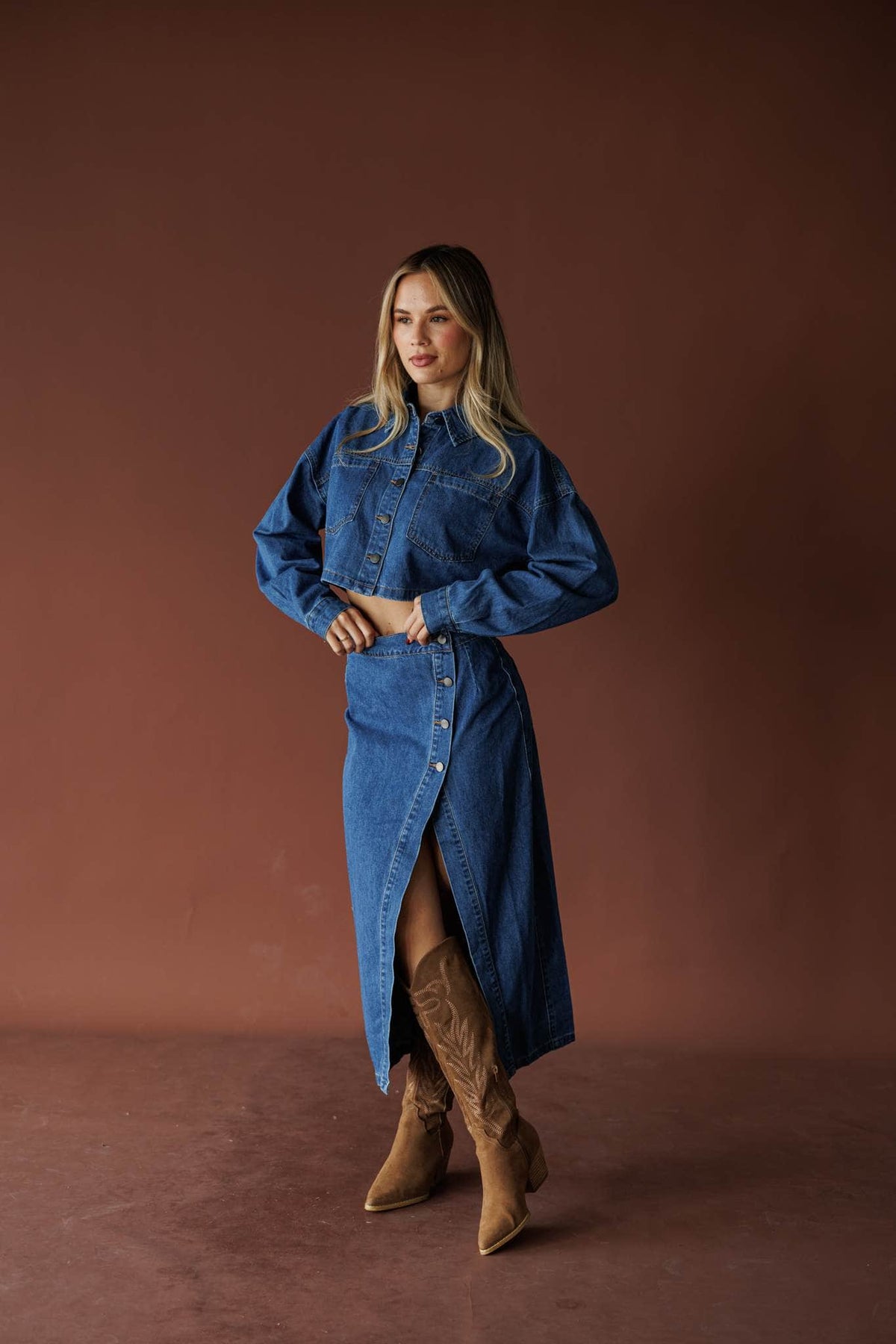 Indigo cropped denim jacket
