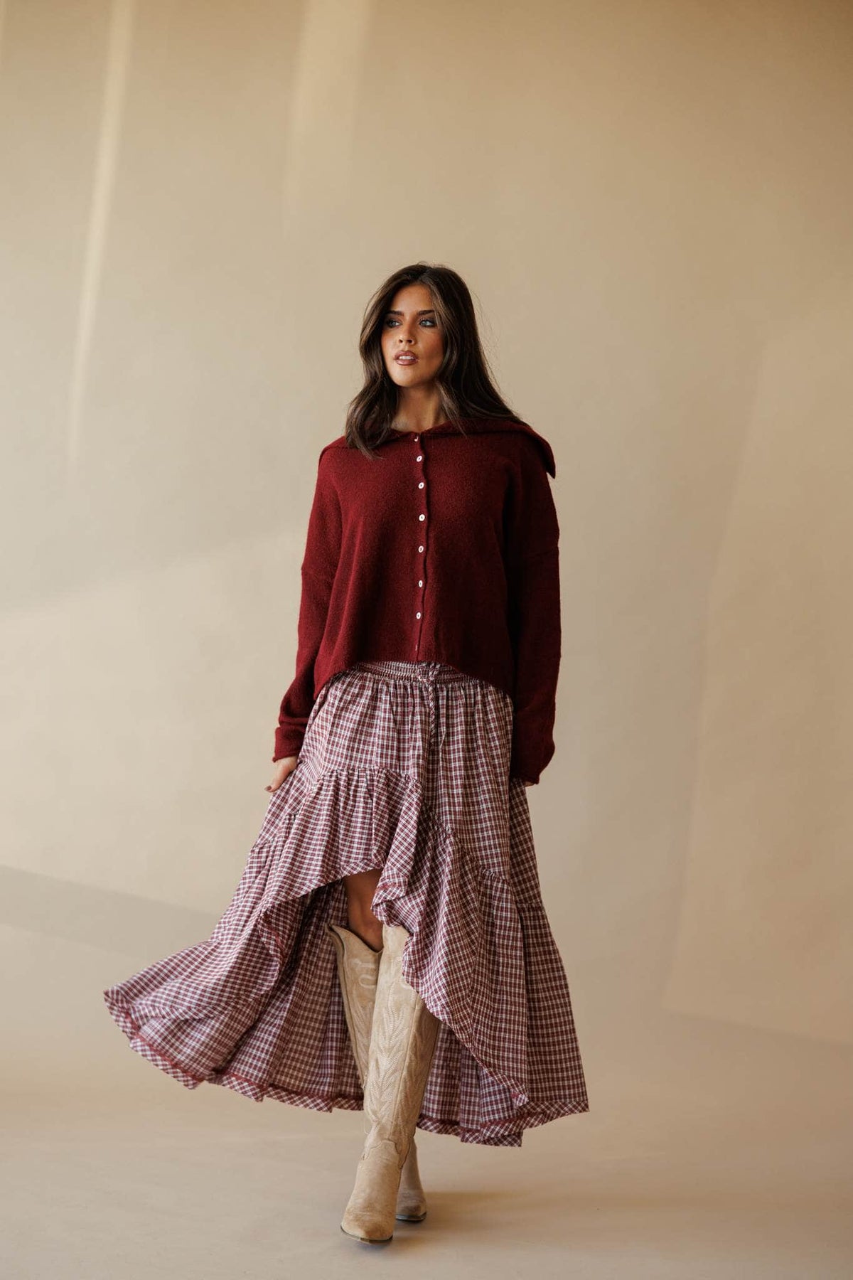 Wine knit button front cardigan