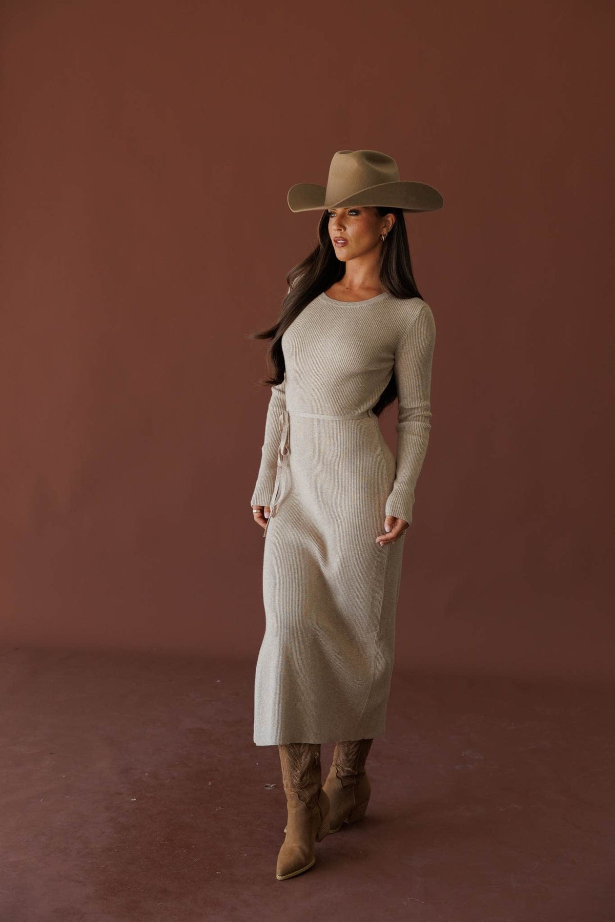 Taupe knit midi dress