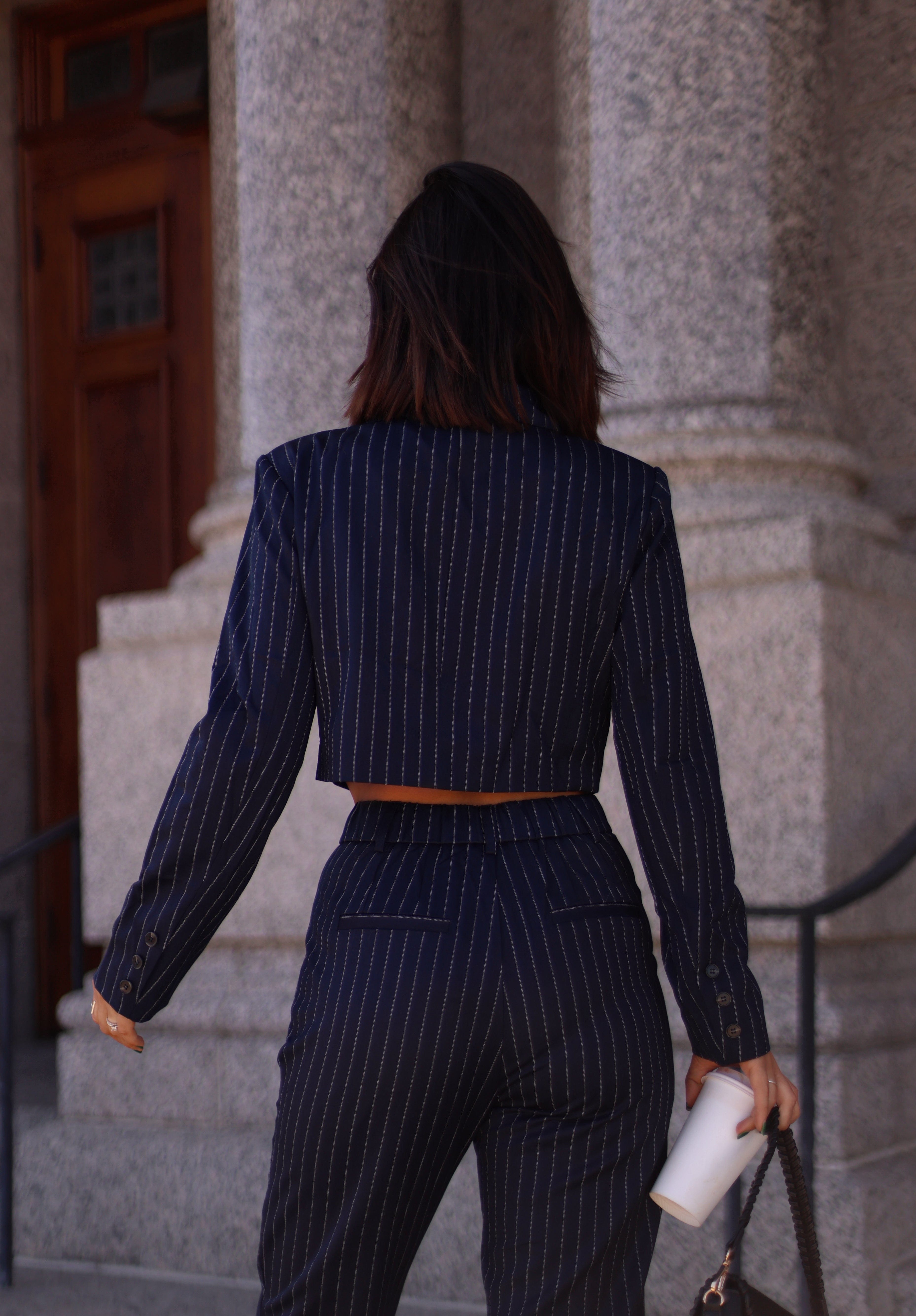 Navy Pinstripe Cropped Blazer