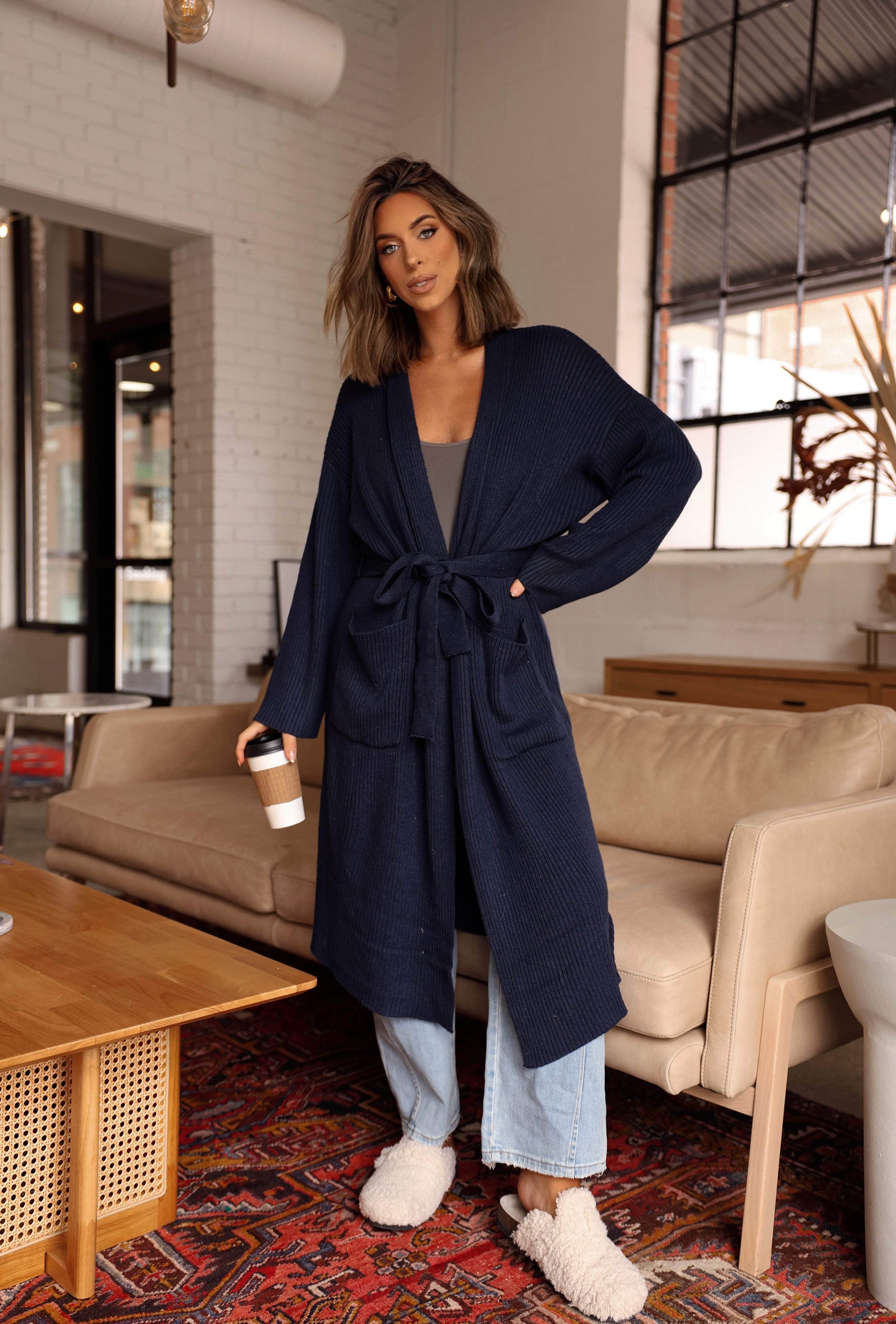 5010122 Navy Tie Waist Cardigan