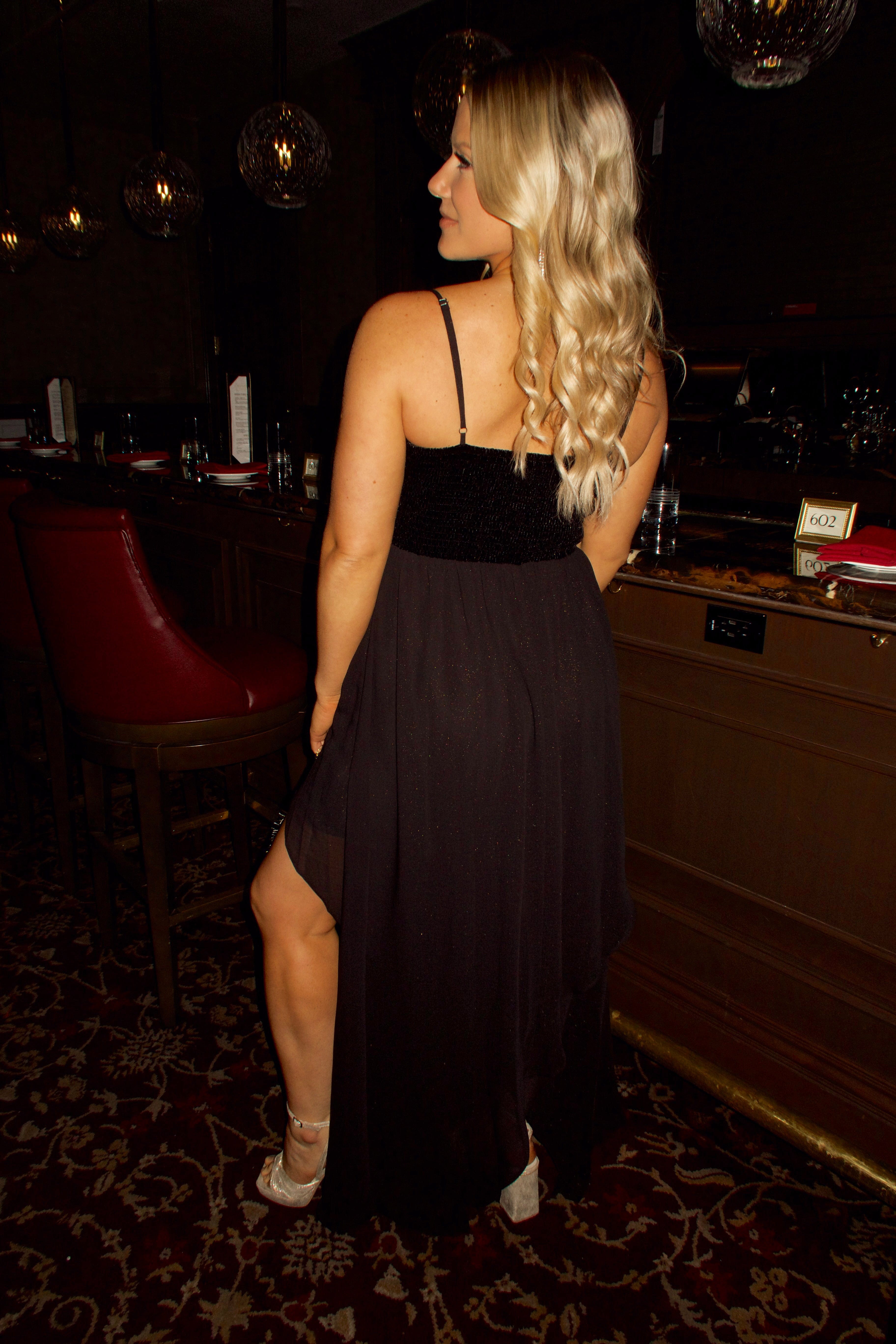 NDC1834-LA black tiered maxi dress Promesa