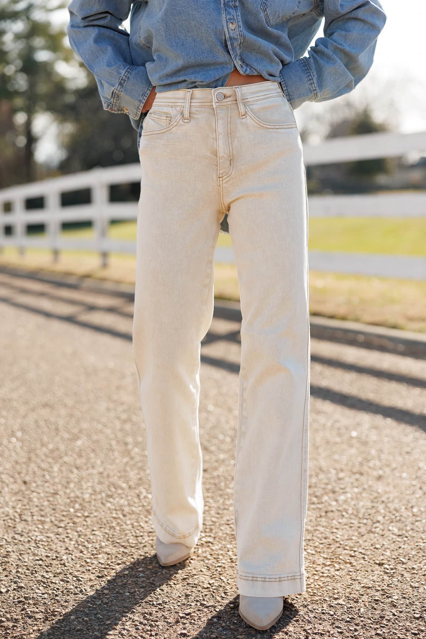 Neutral High Rise Stretch Straight Pants