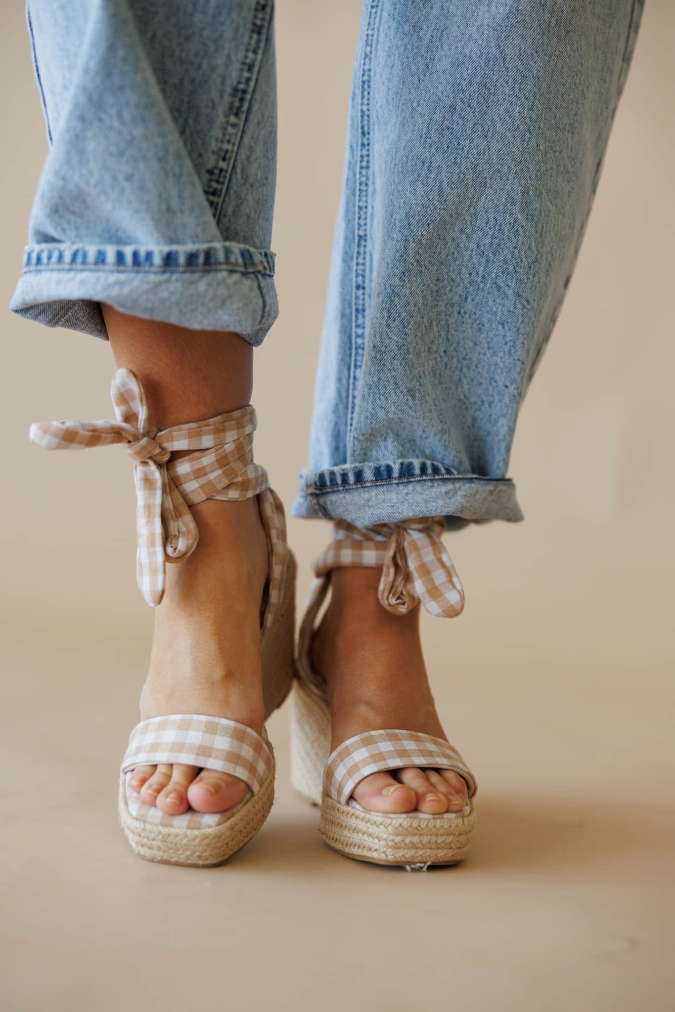 Latte Gingham Wedge