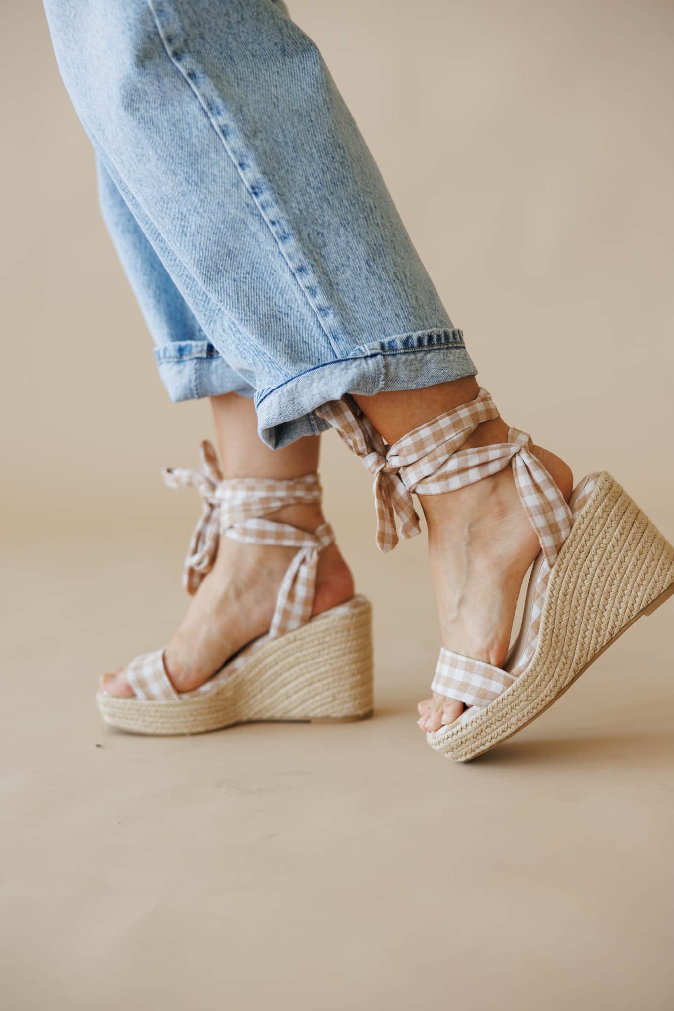 Latte Gingham Wedge