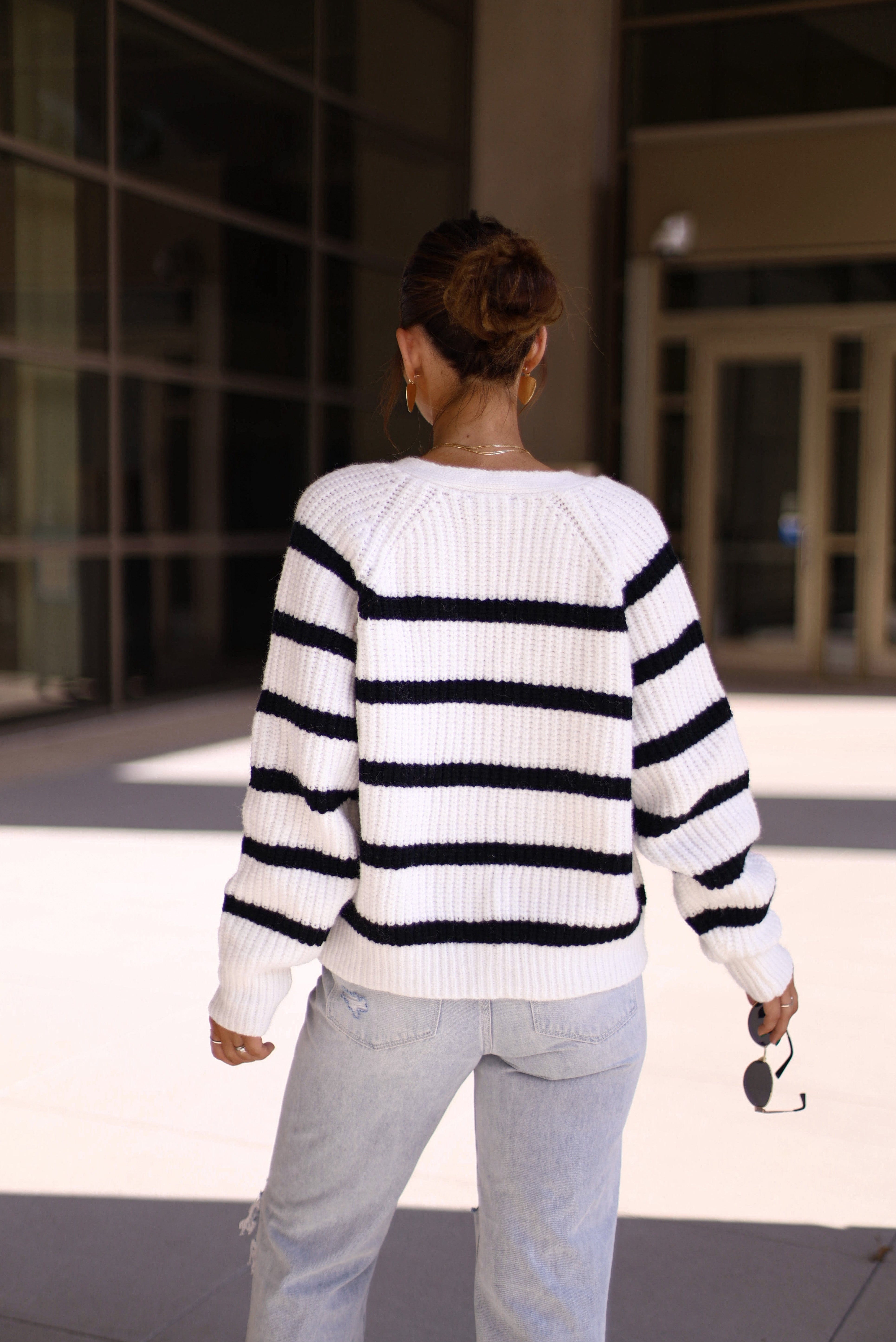 OI6267LA button up sweater stripe cardigan Fore Collection