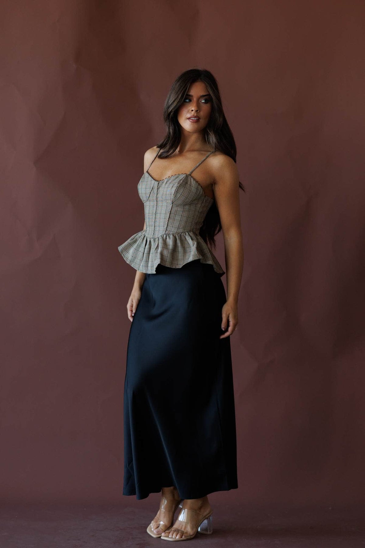Grey plaid corset top