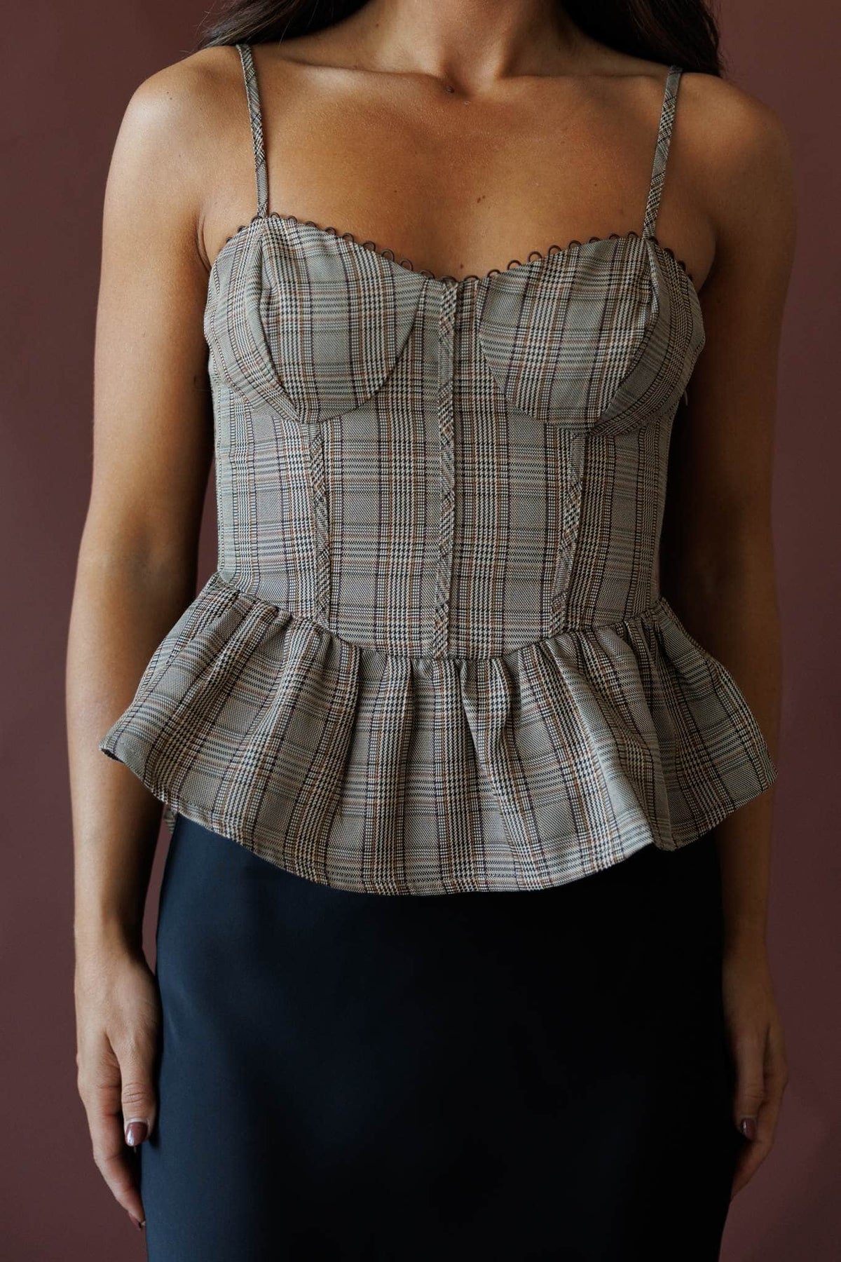 Grey plaid corset top