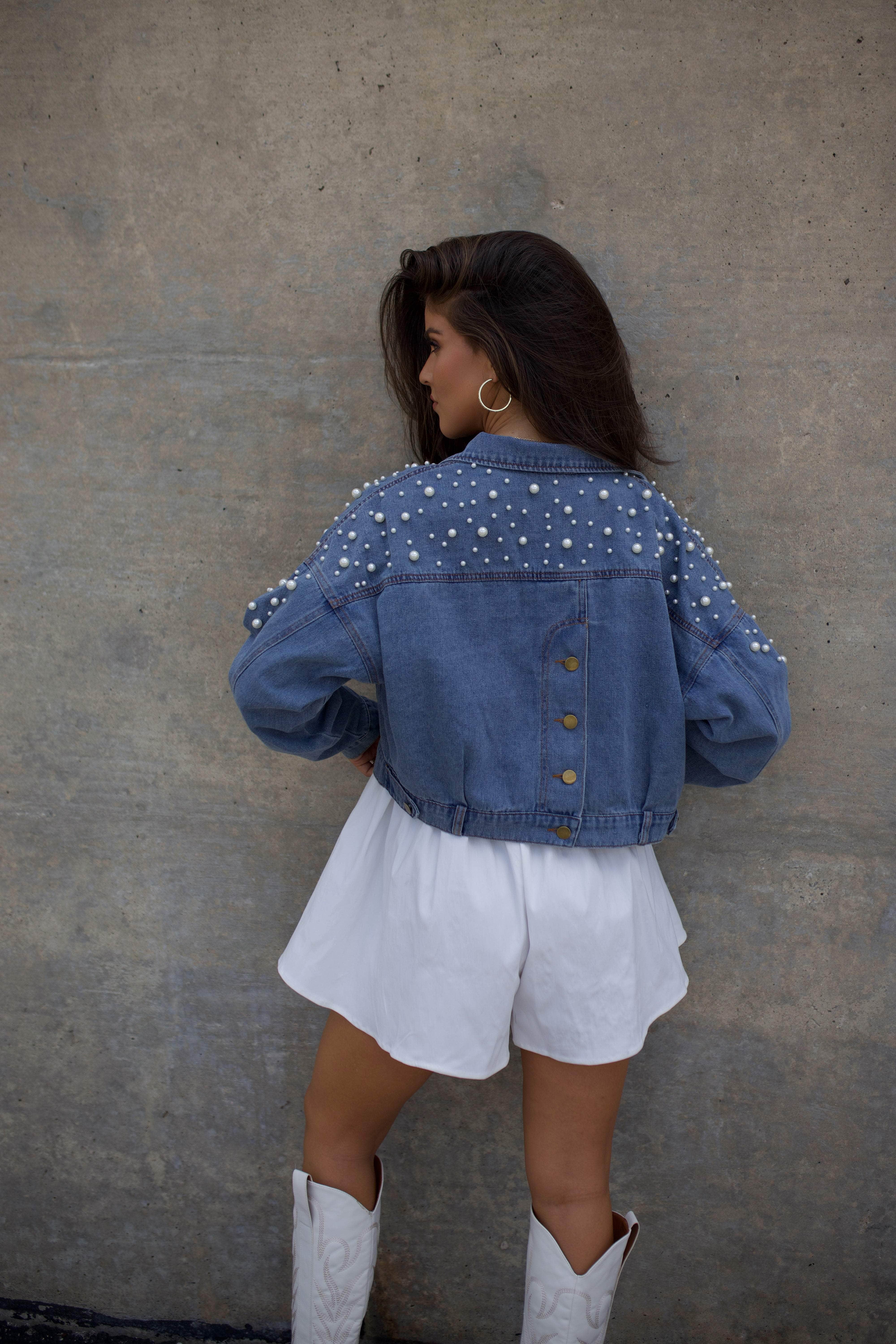Pearl Denim Cropped Jacket