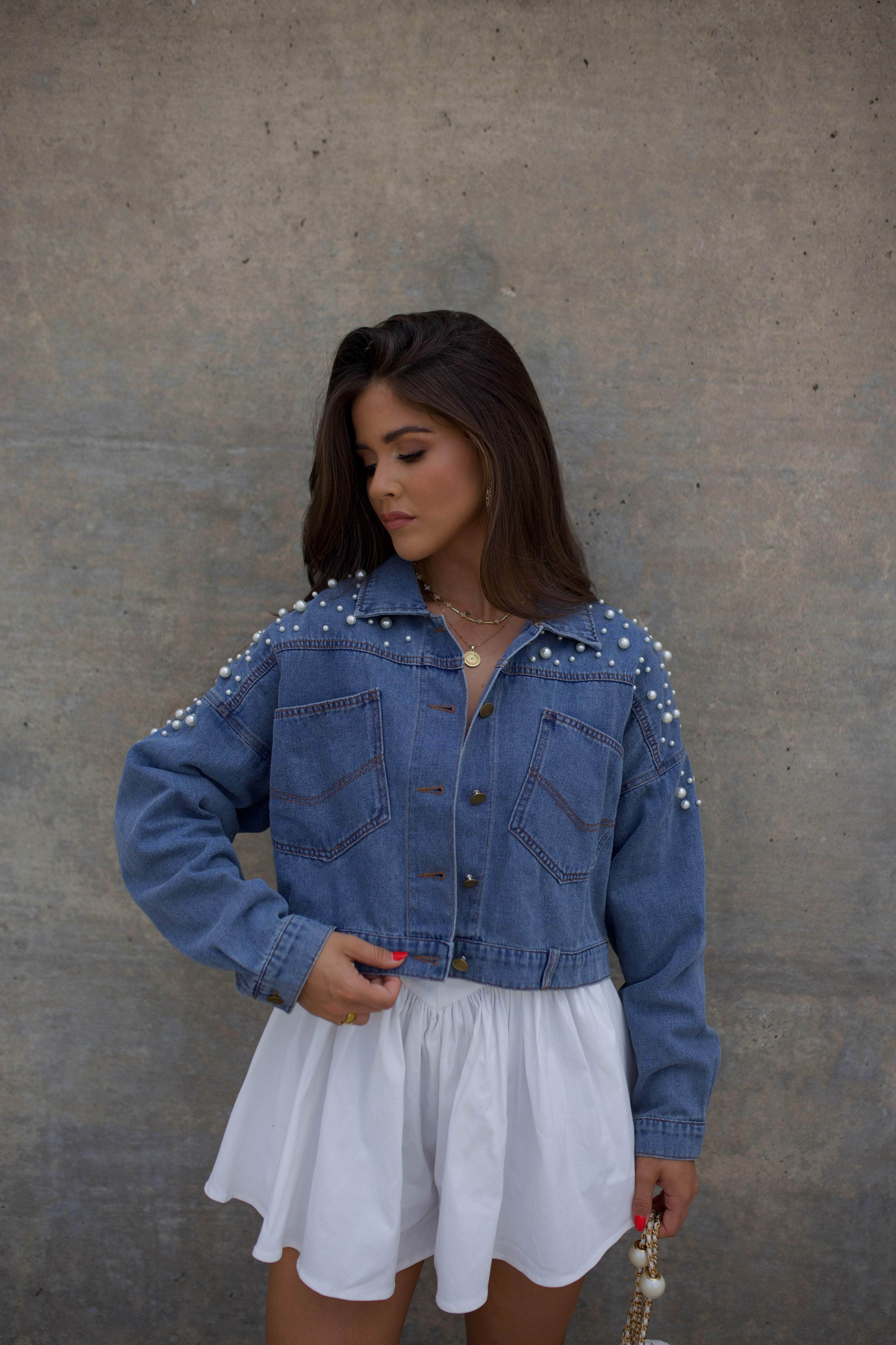 Pearl Denim Cropped Jacket