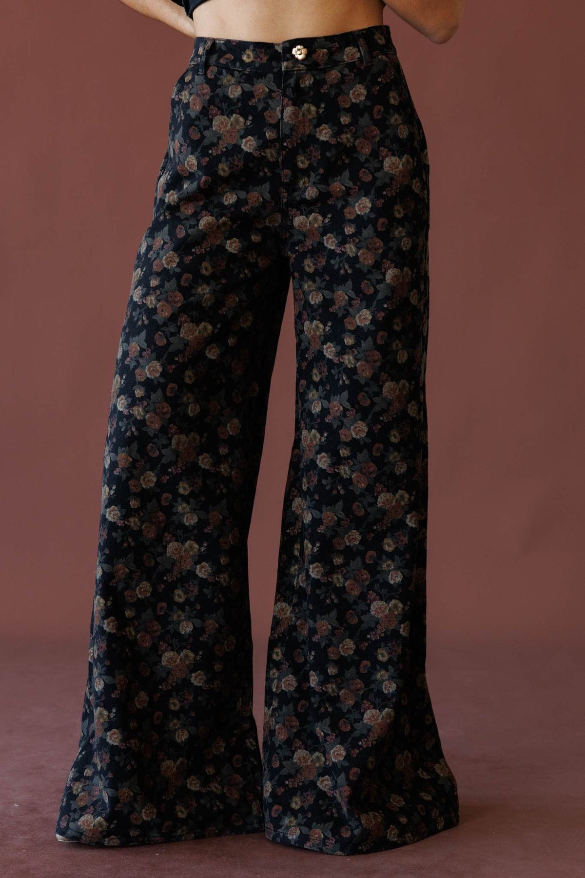 Multicolour floral pants, front view