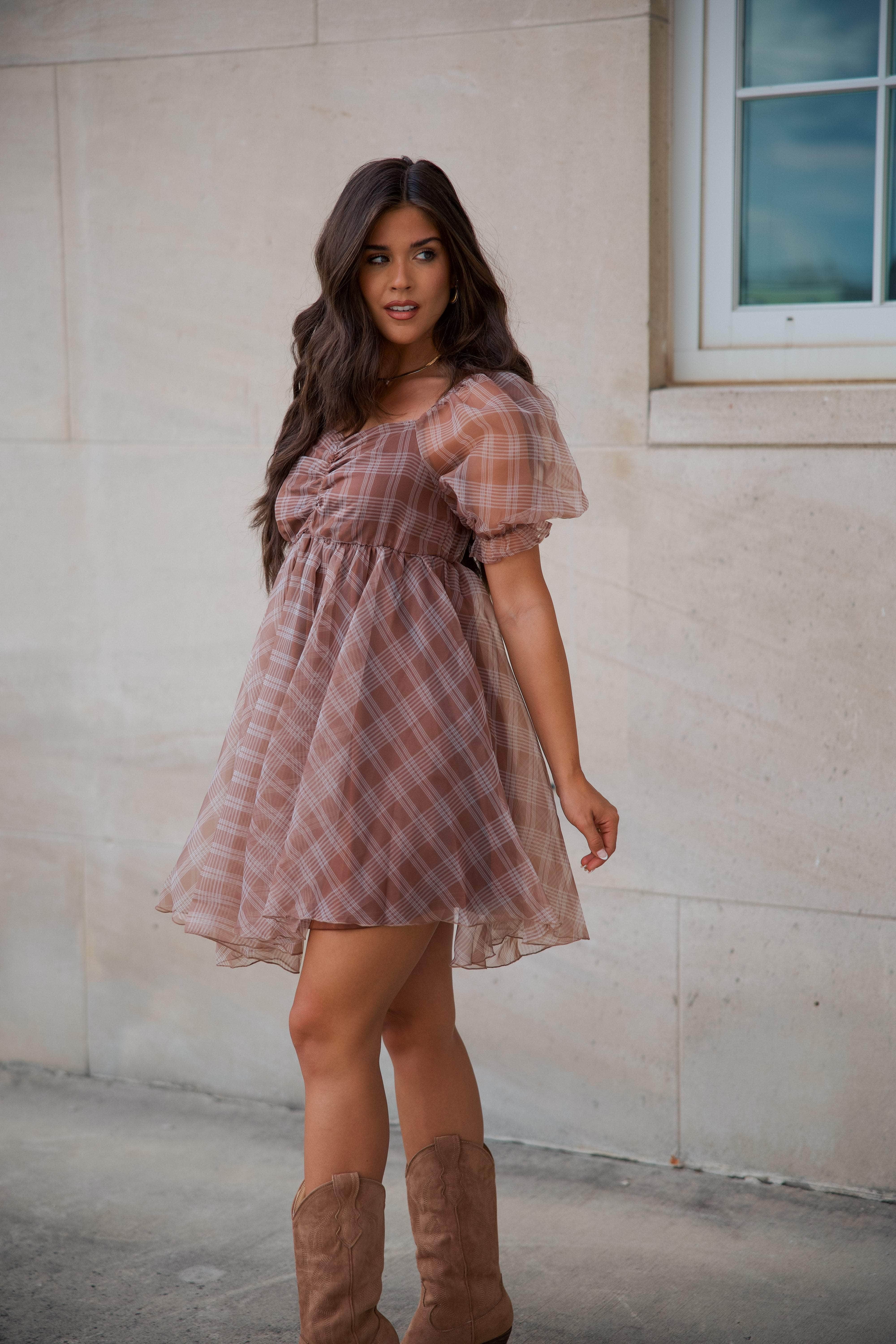Plaid Babydoll Tulle Dress