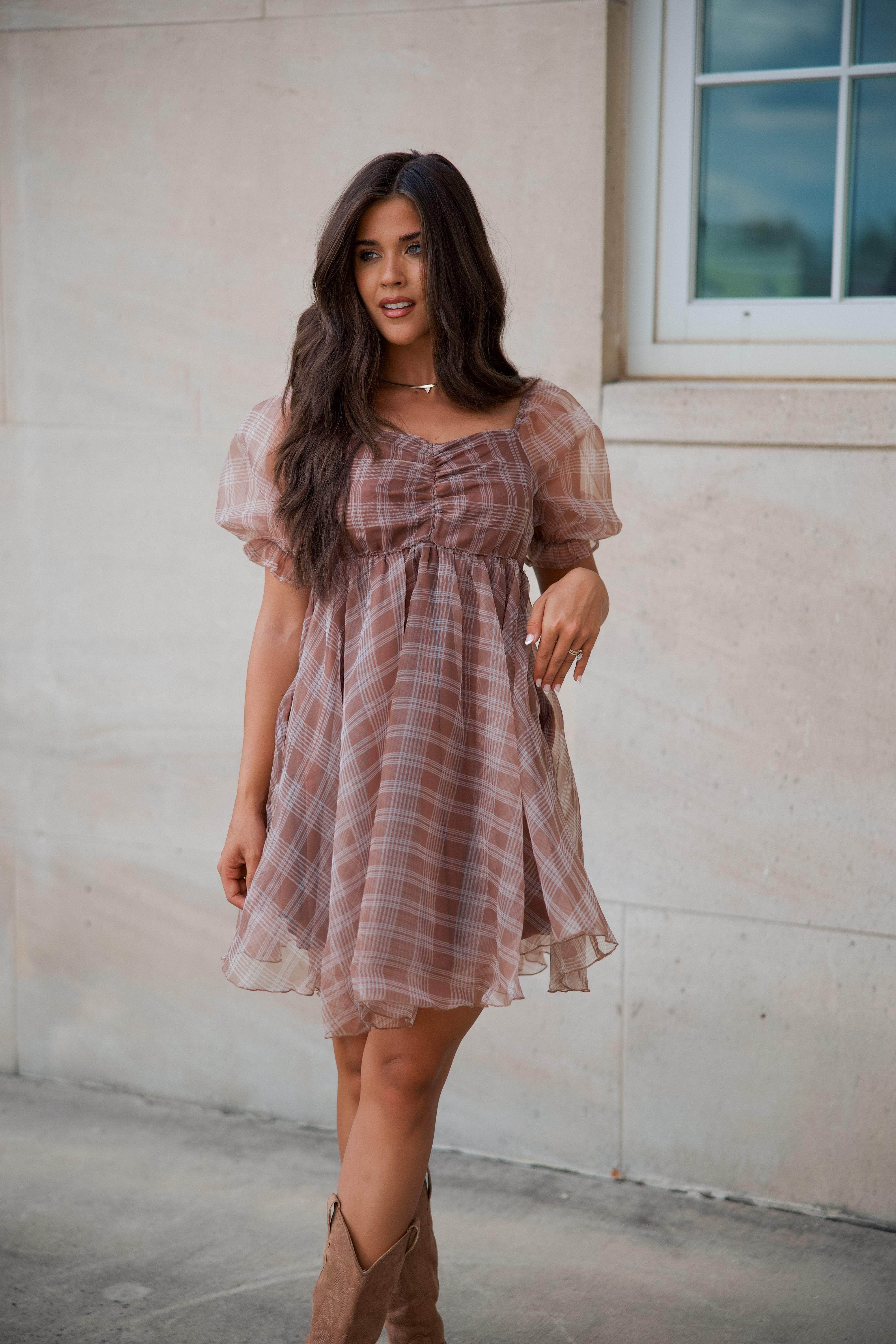 Plaid Babydoll Tulle Dress