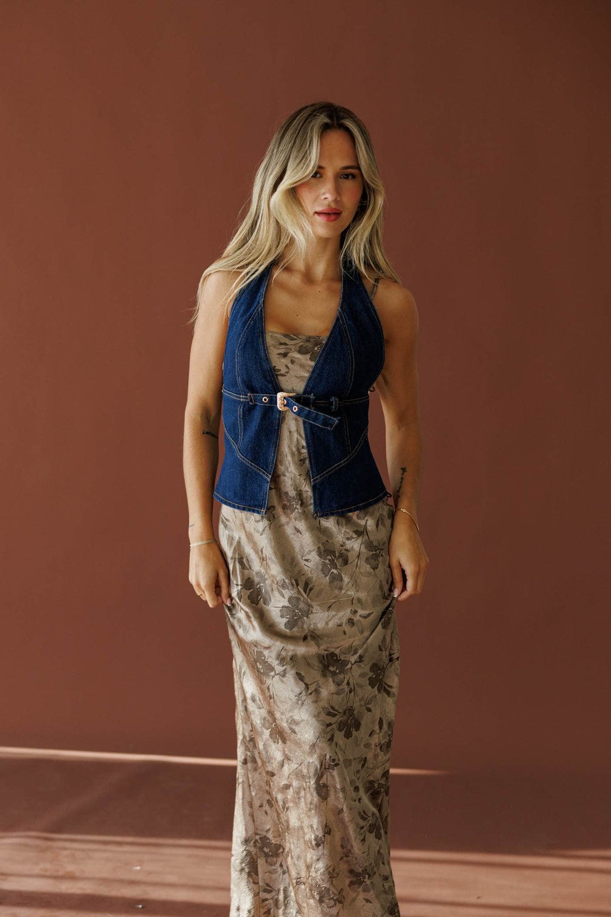 Denim Buckle Halter Top