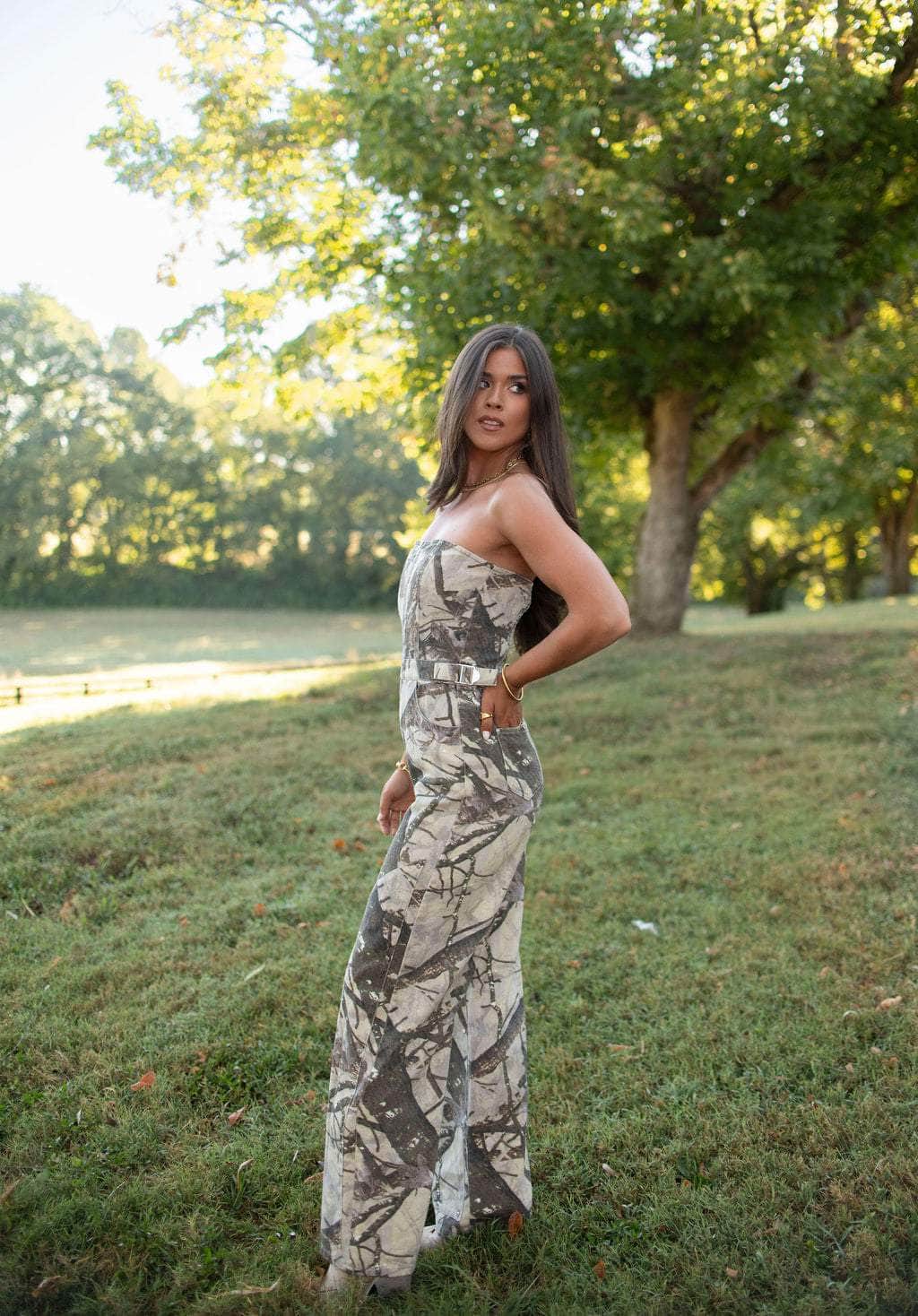 Camo Printed Denim Jumpsuit