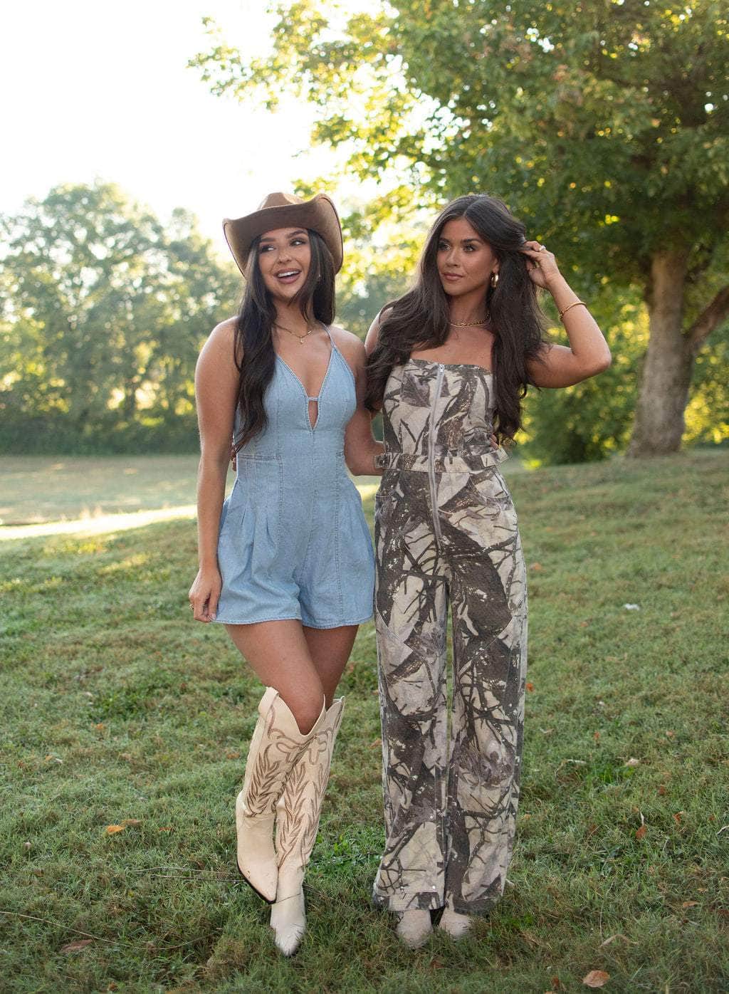 Camo Printed Denim Jumpsuit