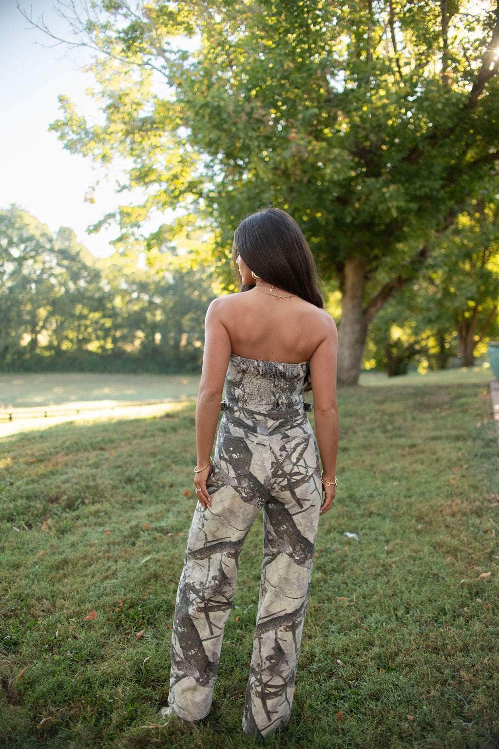 Camo Printed Denim Jumpsuit