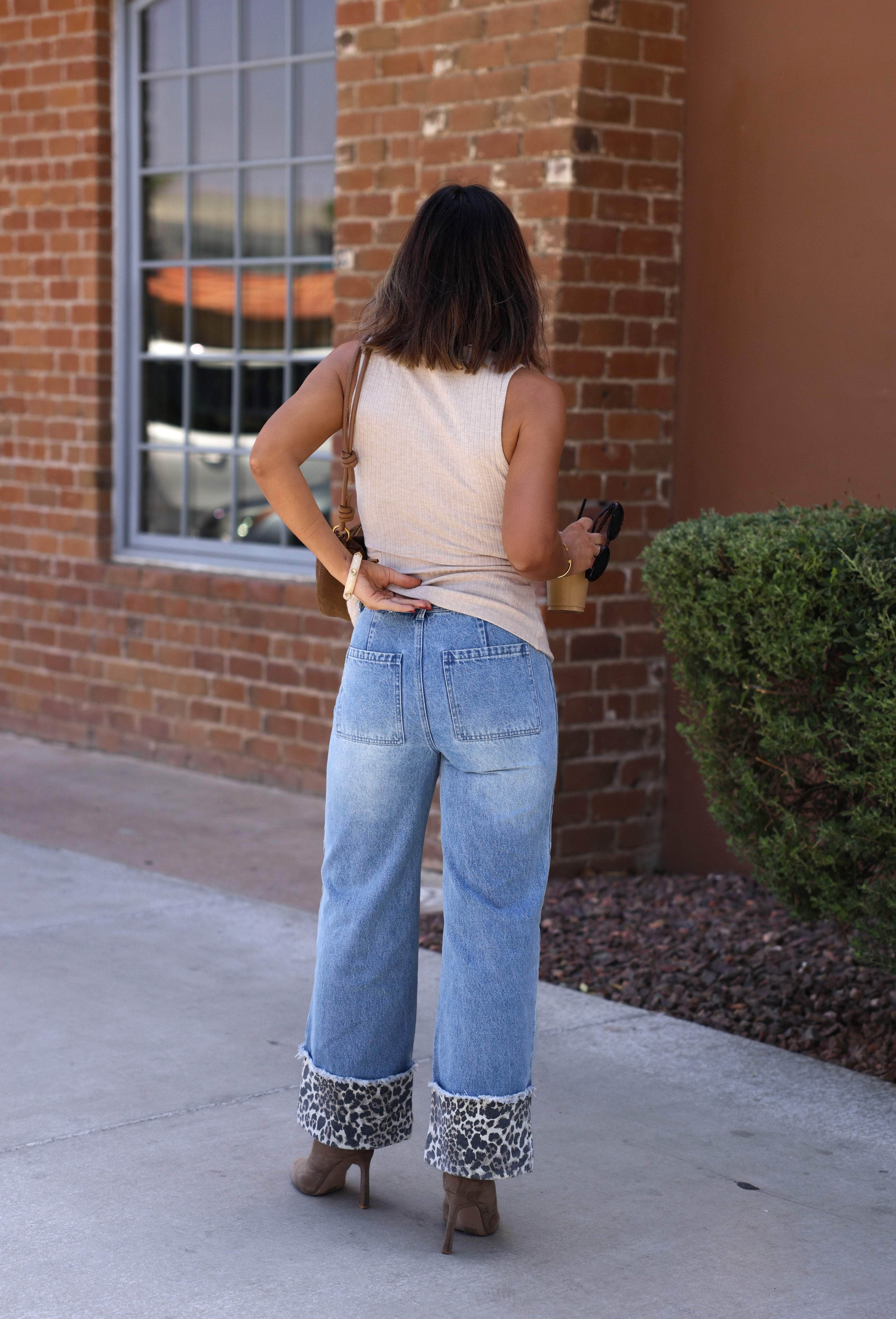 Leopard Cuff Denim Pants