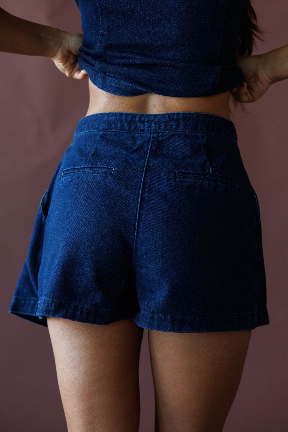 Dark denim pleated skort