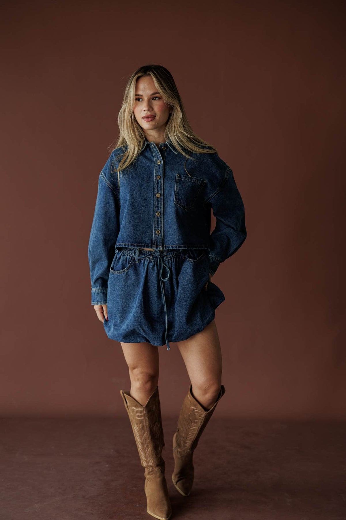 Denim bubble hem skort