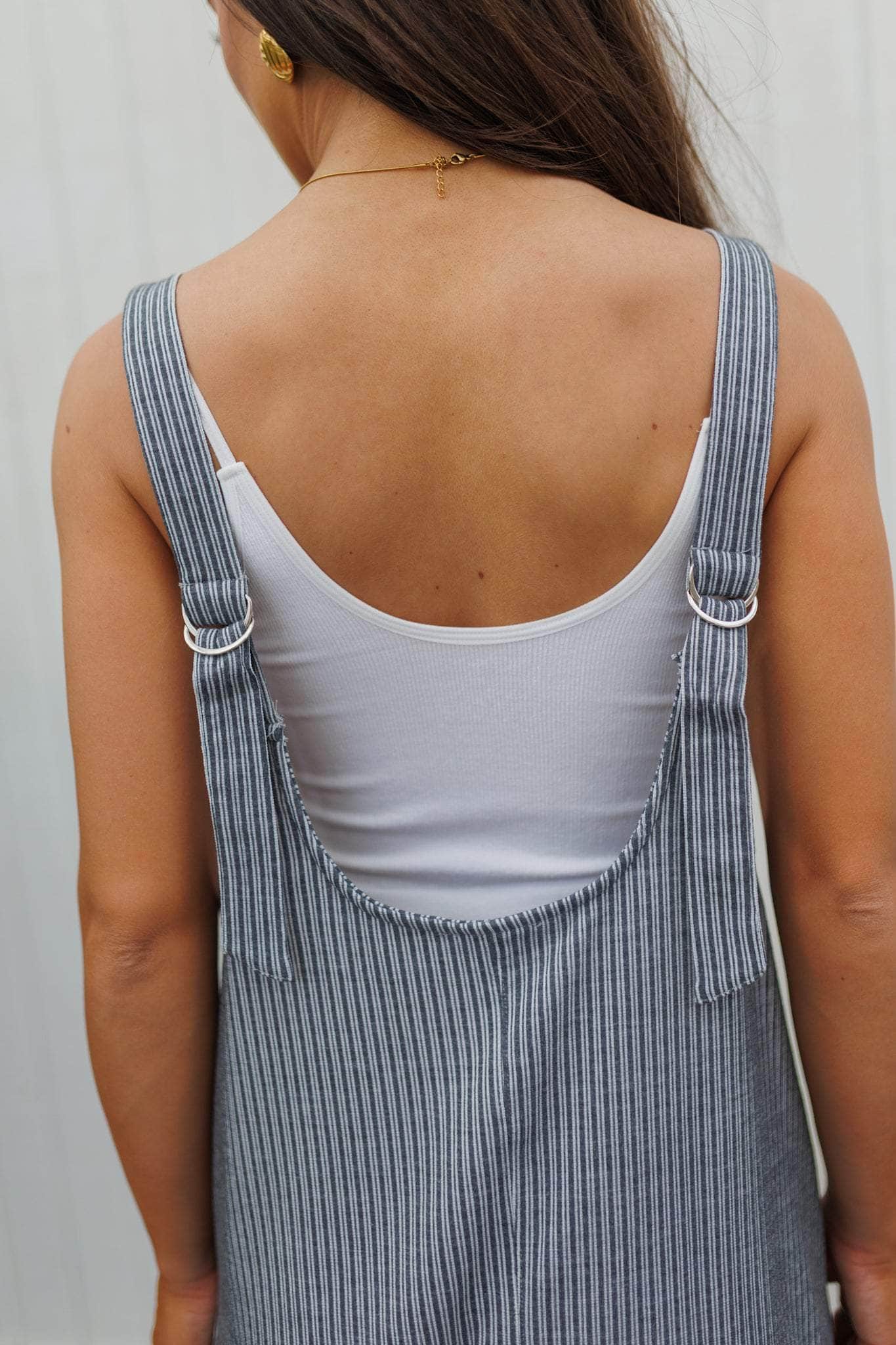 Scoop Neck Striped Overalls