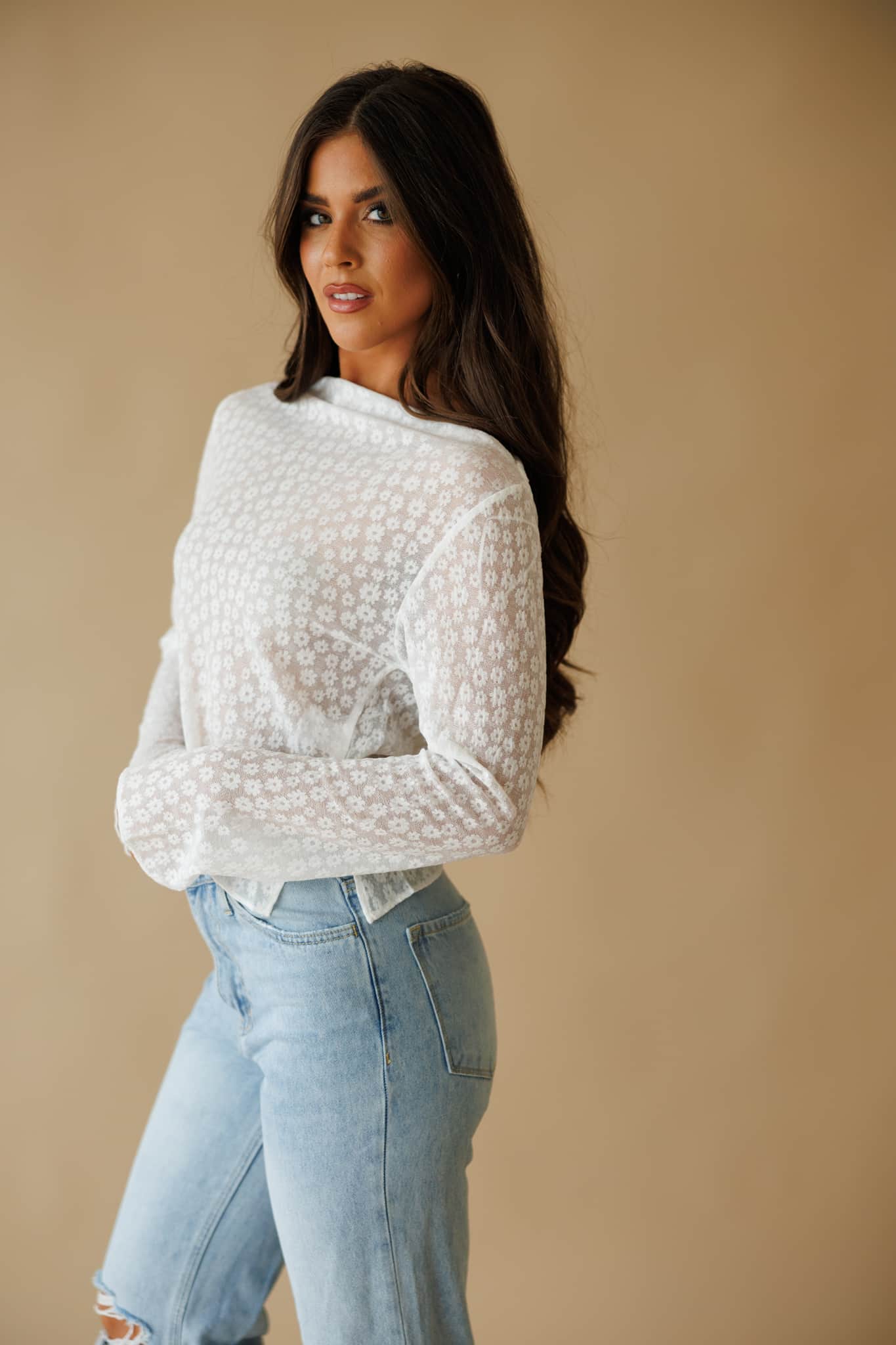 Sheer Floral Boatneck Top