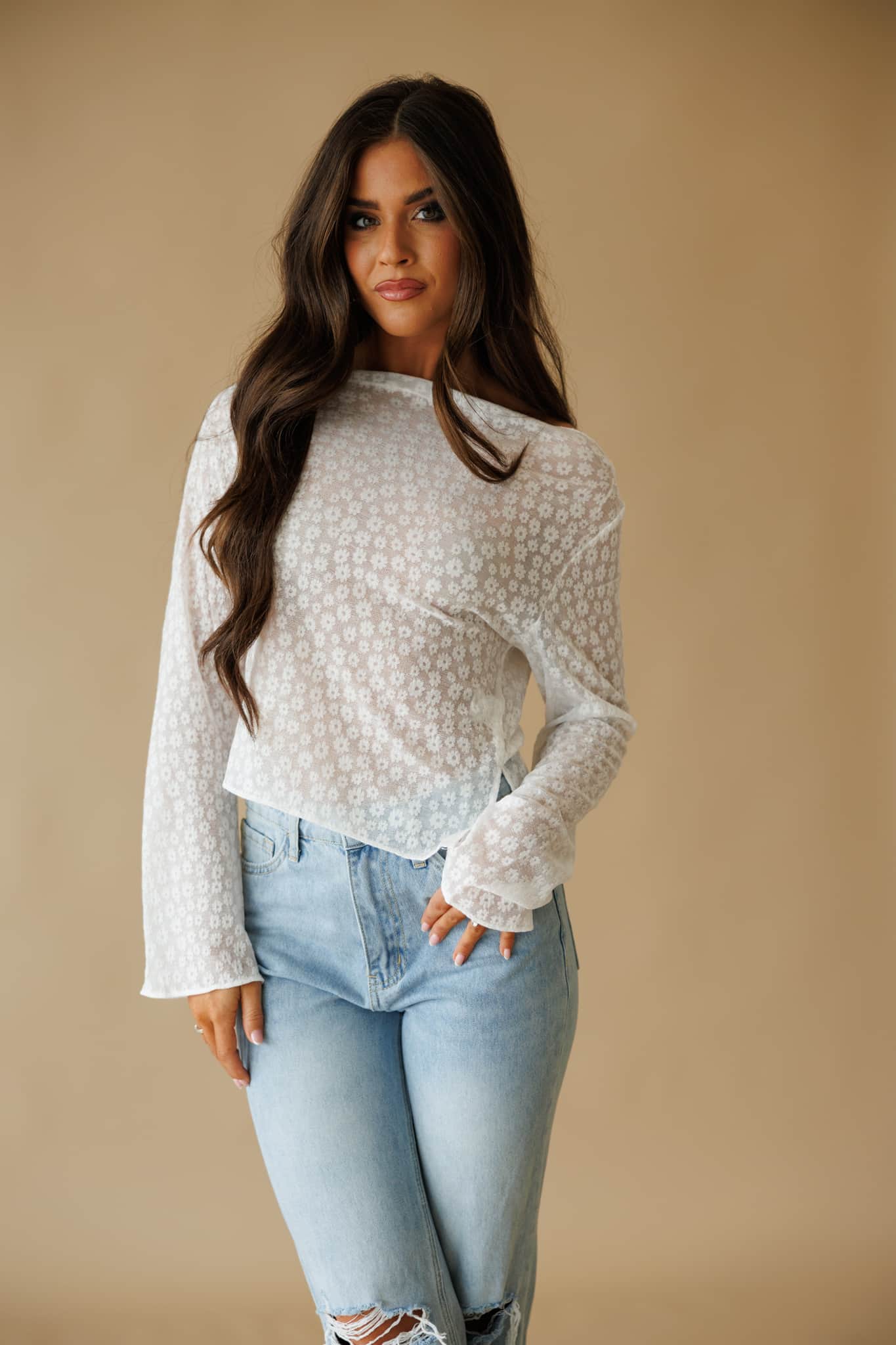 Sheer Floral Boatneck Top