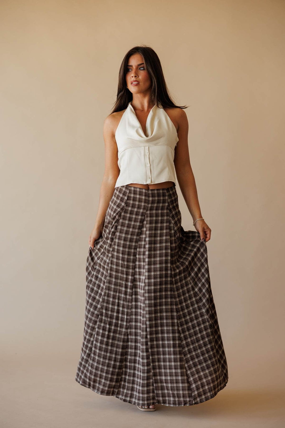 Brown plaid maxi skirt