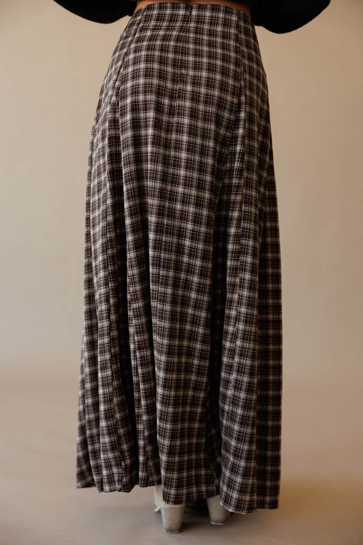 Brown plaid maxi skirt