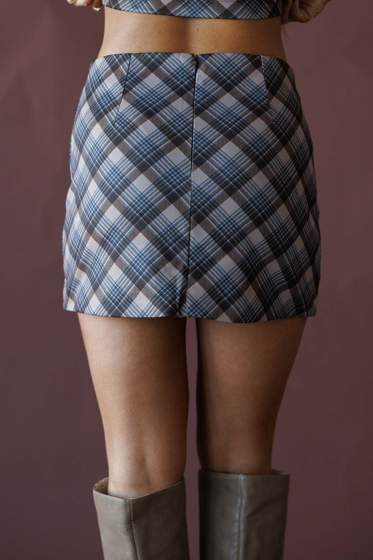 Grey and blue plaid mini skirt