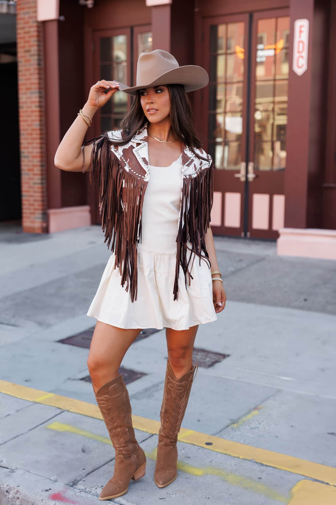 Cow Print Studded Fringe Shrug