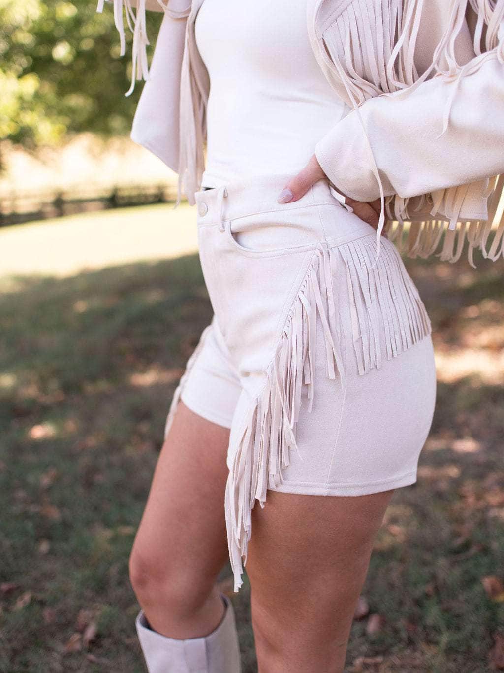 Festive Fringe Faux Suede Shorts