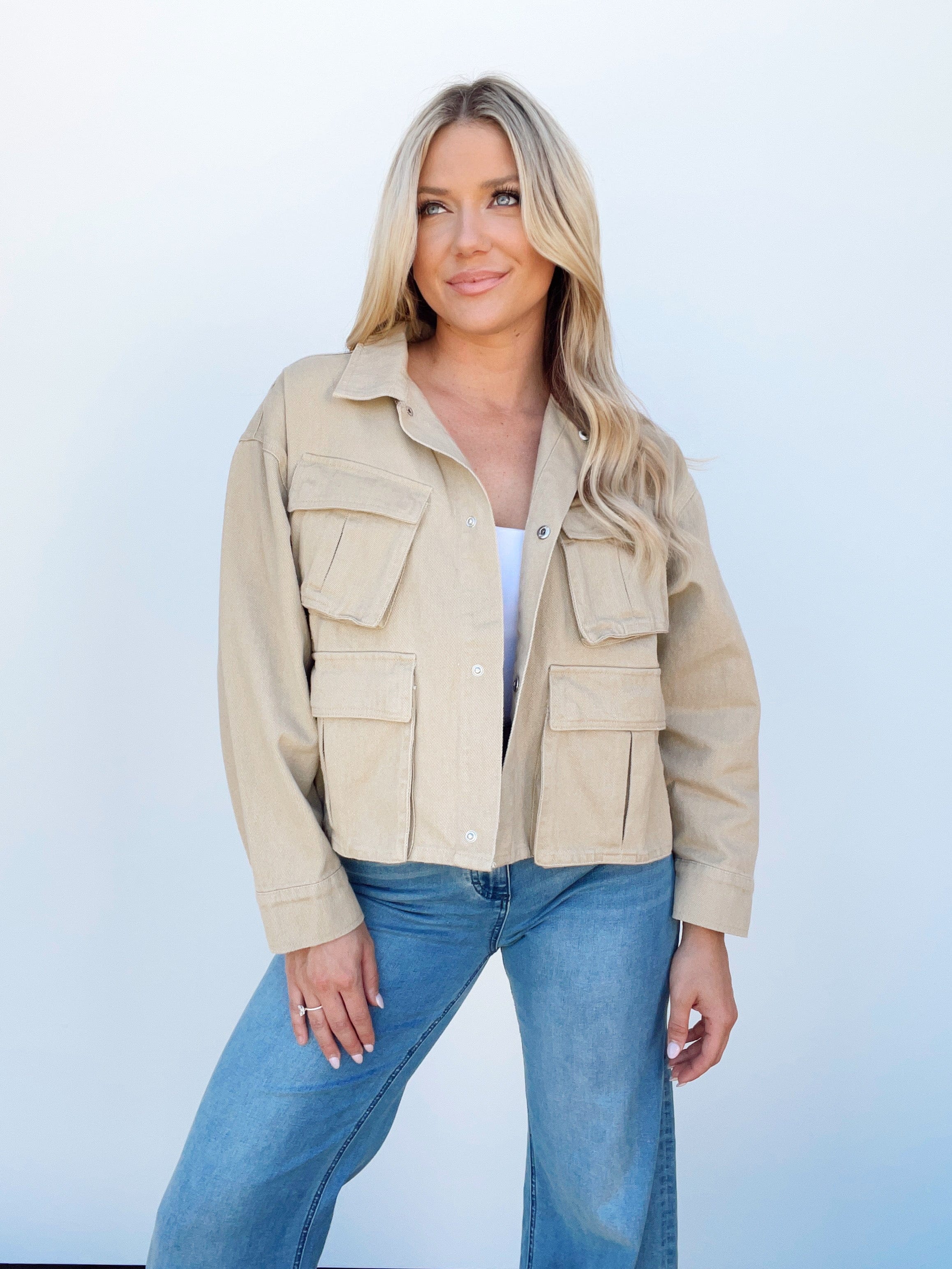 SJ9117-LANE taupe pocket detail boxy jacket LE LIS