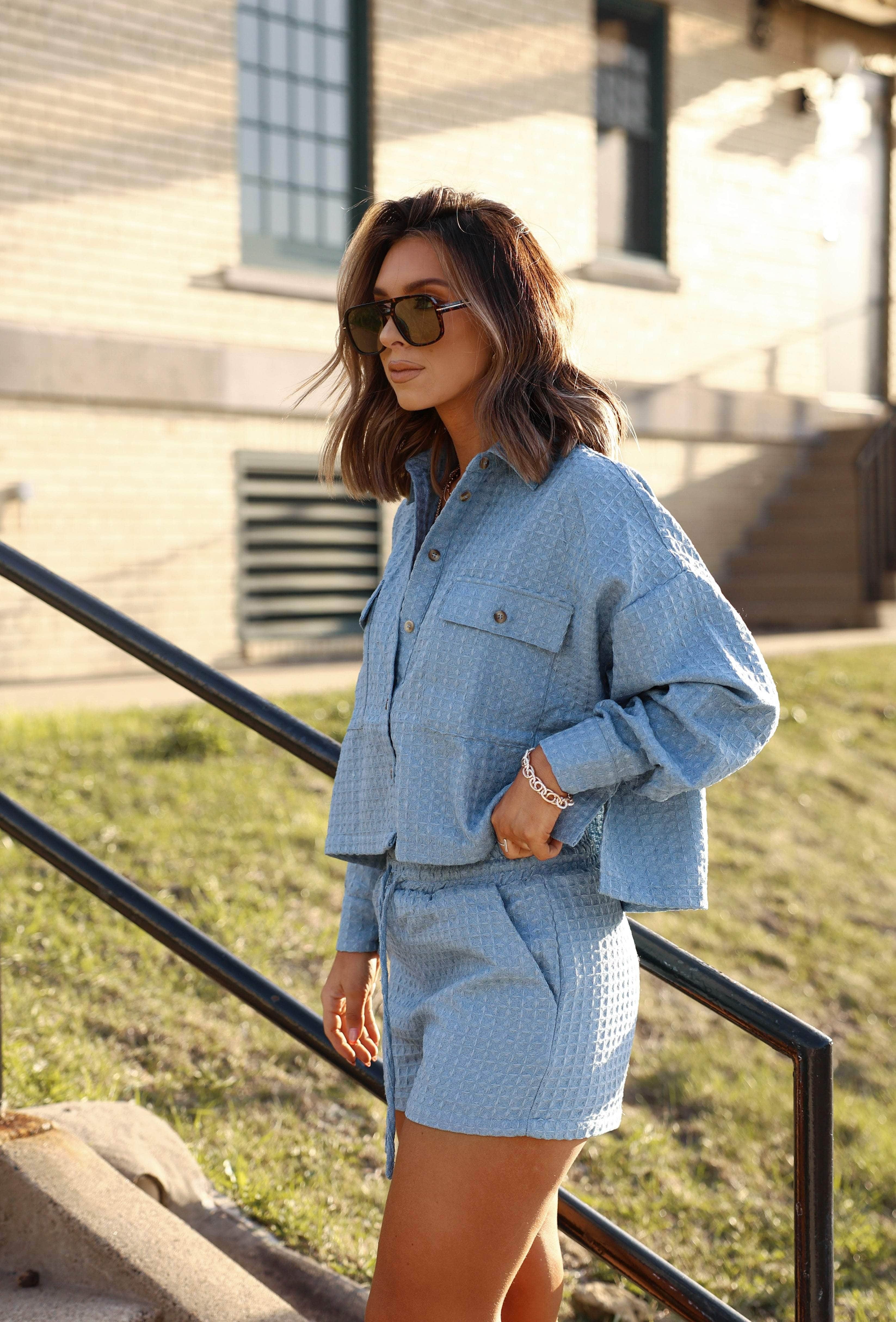 Sky Blue Waffle Knit Shacket