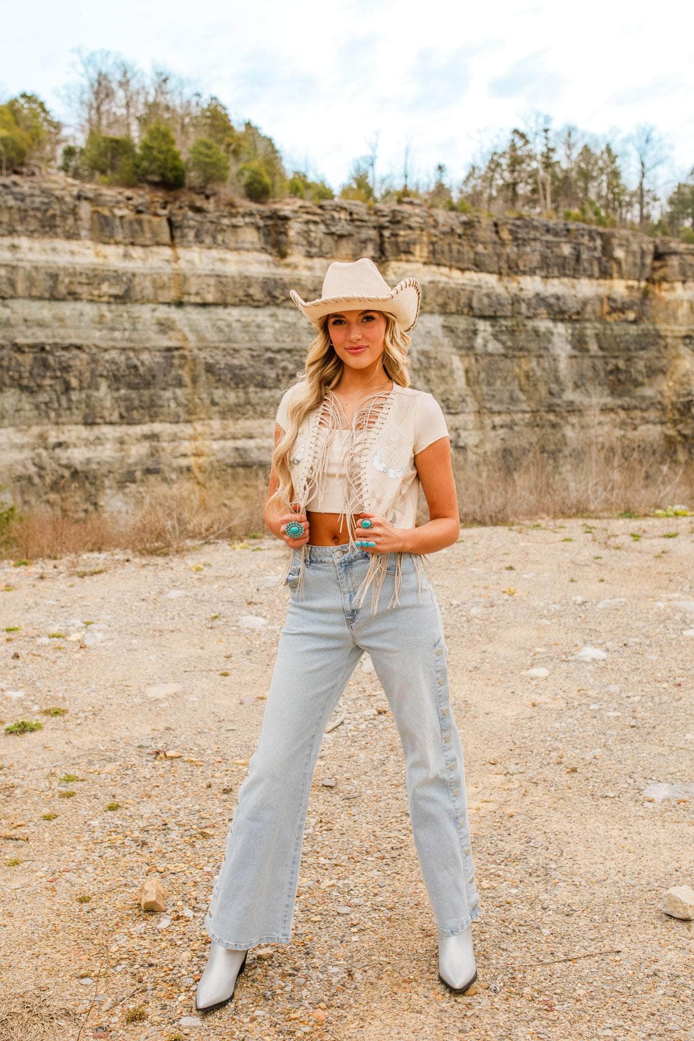 Snap Up Wide Leg Denim