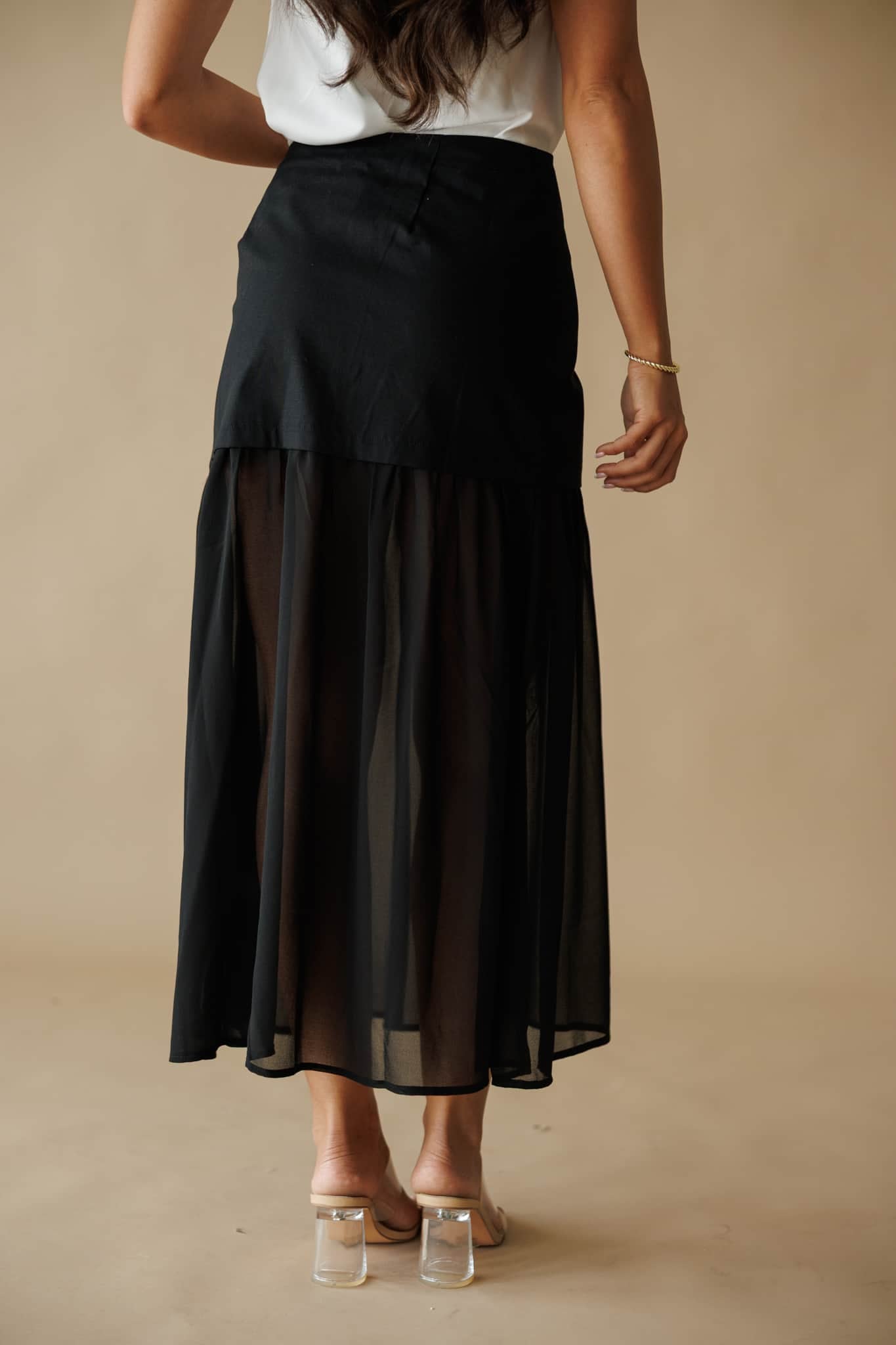 Black Contrast Detail Maxi Skirt