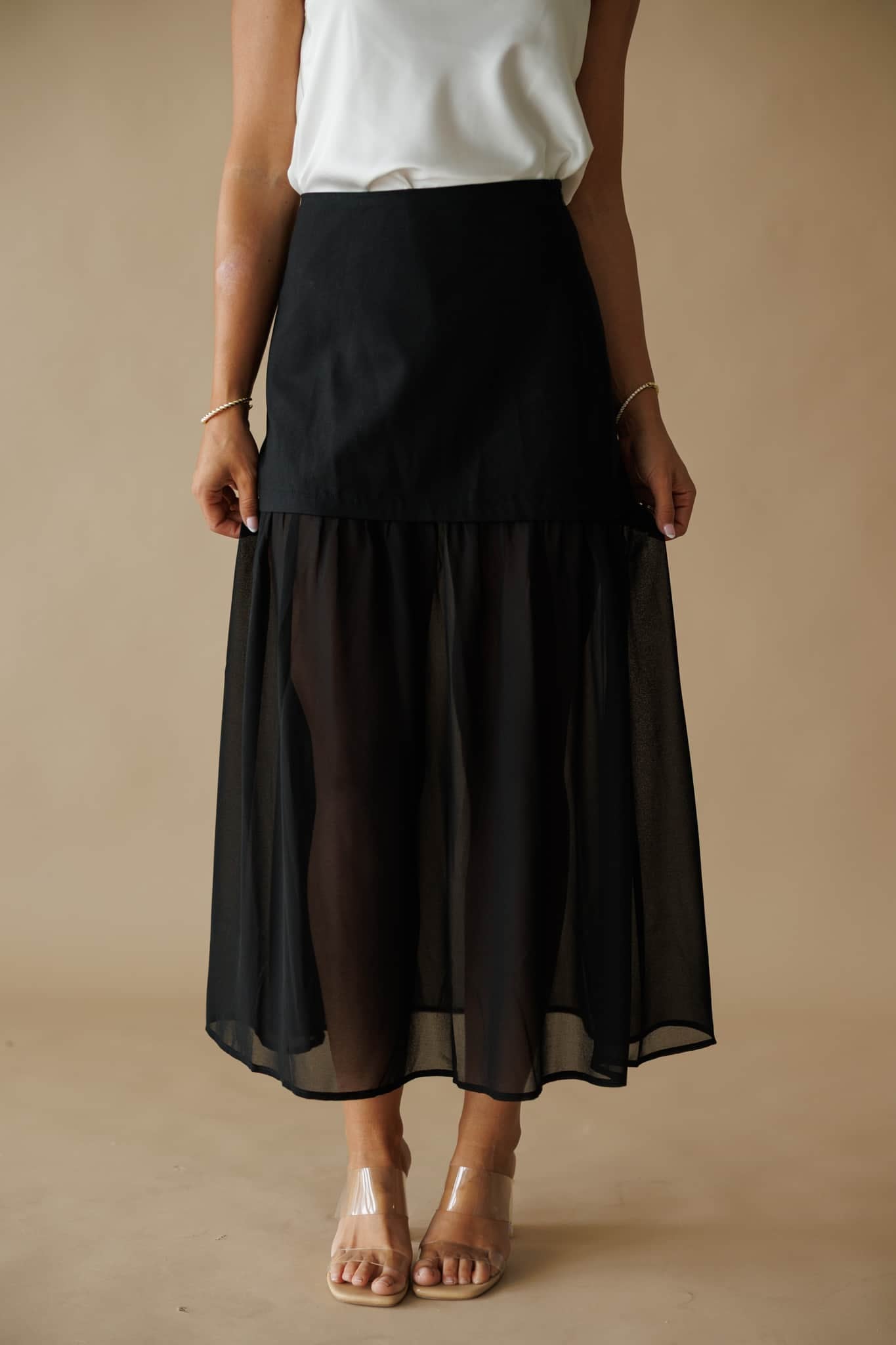 Black Contrast Detail Maxi Skirt