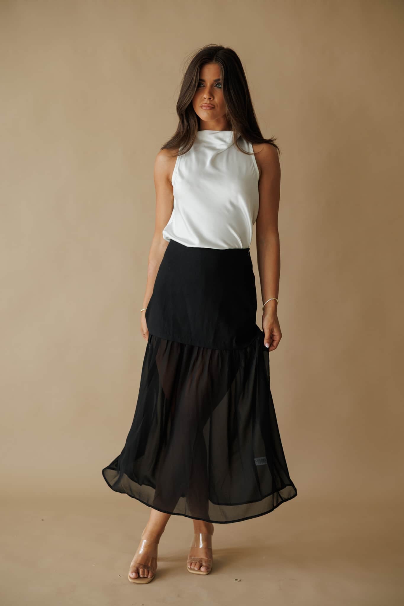 Black Contrast Detail Maxi Skirt