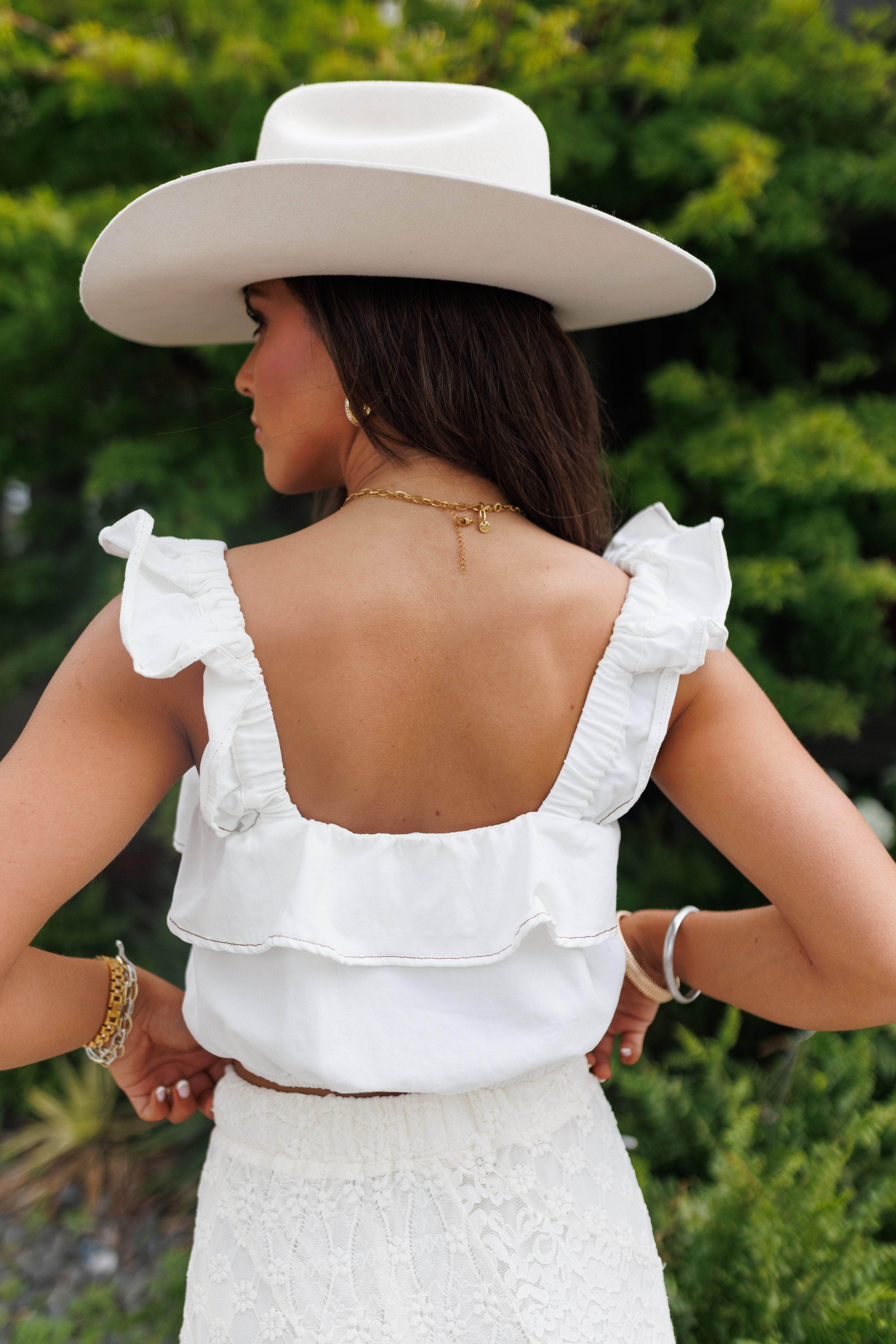 White Bubble Hem Top