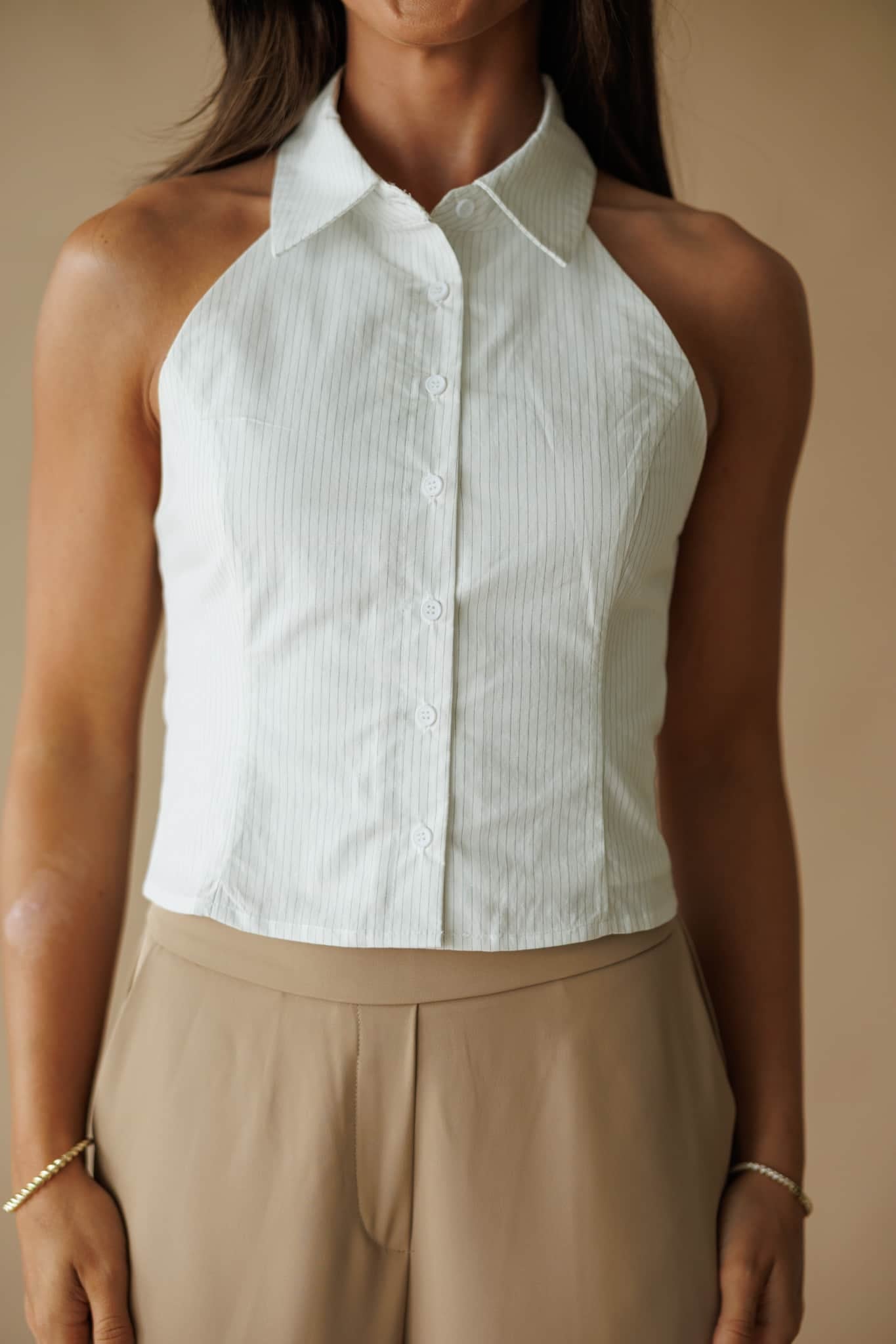 White Collar Halter Top
