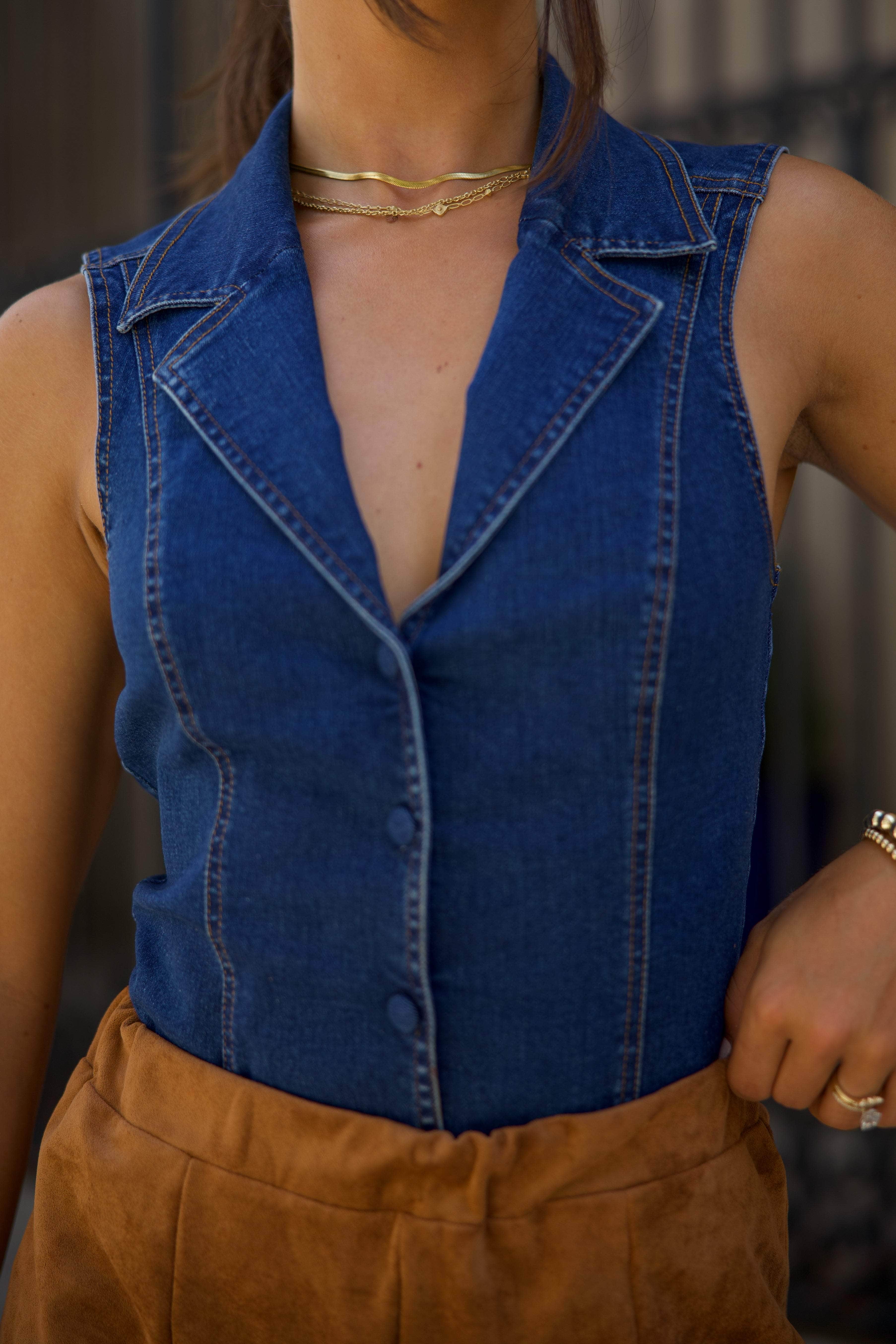 Denim Vest Bodysuit