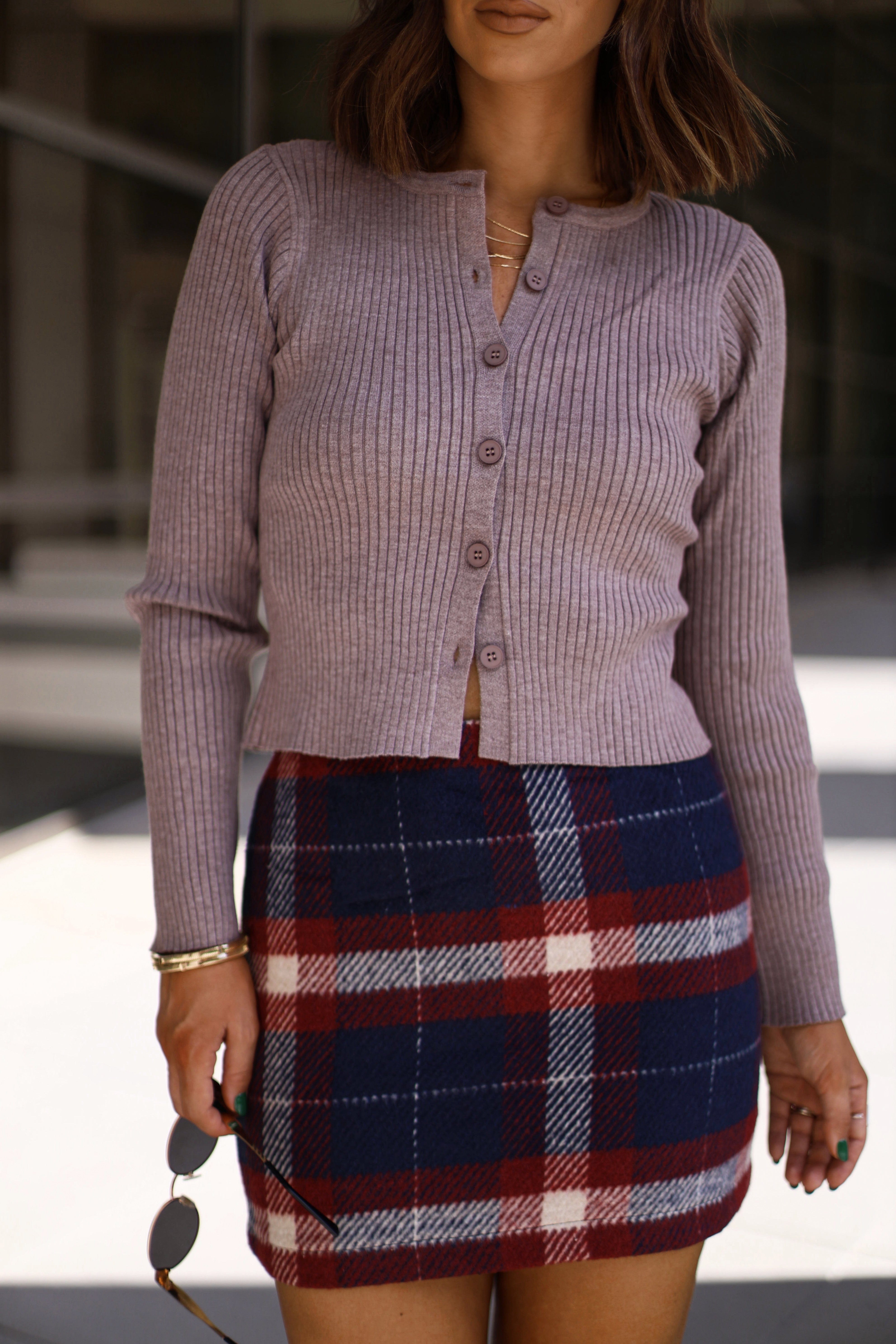 SWJ2067 round neck rib sweater cardigan Le Lis